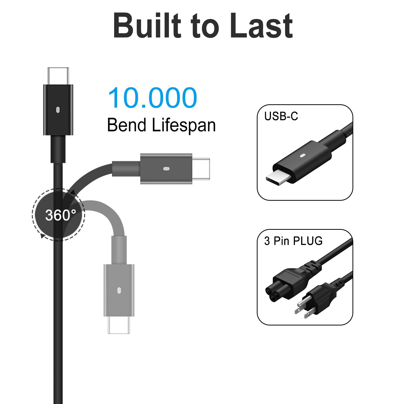 130W USB-C Fast Charger for Dell Laptops - High-Speed Power Adapter Compatible with XPS, Inspiron, Latitude | Perfect for Home, Office & Travel Use