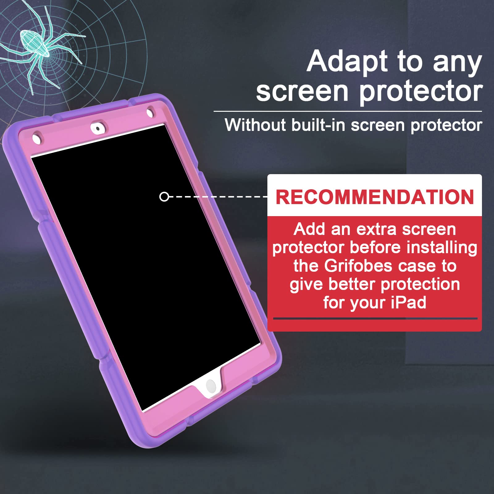 Grifobes Shockproof Rugged Protective Case for iPad 6th/5th Generation (2018/2017) & iPad Air 2 (2014) 9.7 Inch - Heavy Duty Stand Cover for Kids, Boys & Girls (Purple) - Perfect for School, Travel & Outdoor Activities