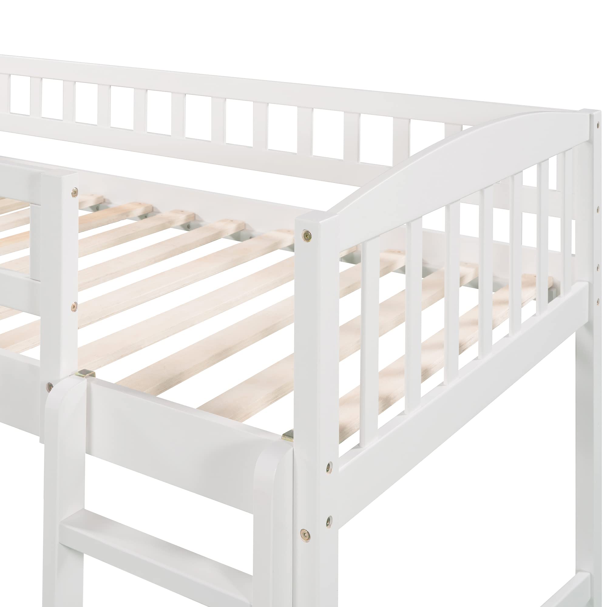 Bellemave Twin Loft Bed with Slide and Ladder - Low Height Wooden Kids Bunk Bed for Boys and Girls in White - Perfect for Small Bedrooms, Playrooms & Sleepovers