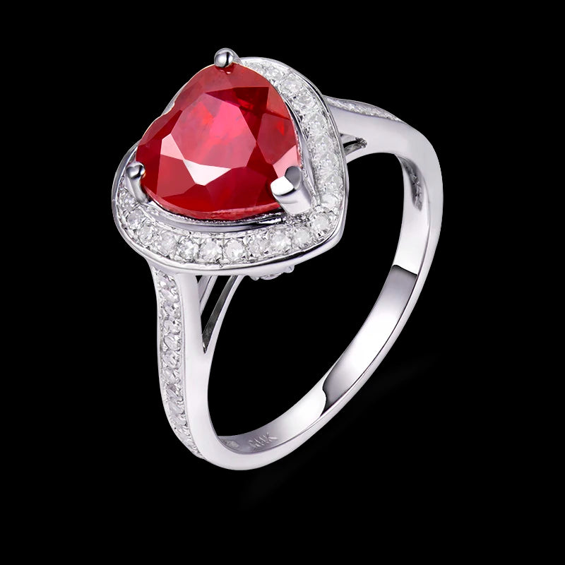 Genuine 8x8mm Heart Ruby Ring in 14K White Gold with Diamond Accents - Perfect for Valentine's Day, Anniversary & Romantic Gifts