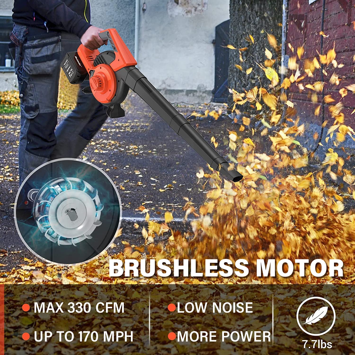 MAXLANDER 40V Cordless Leaf Blower & Vacuum Mulcher - 3-in-1 Brushless Battery Powered Yard Tool with 170MPH 360CFM Airflow, 5 Speed Settings, 2x4.0Ah Batteries & Charger Included - Perfect for Lawn Care, Leaf Cleanup, and Garden Maintenance