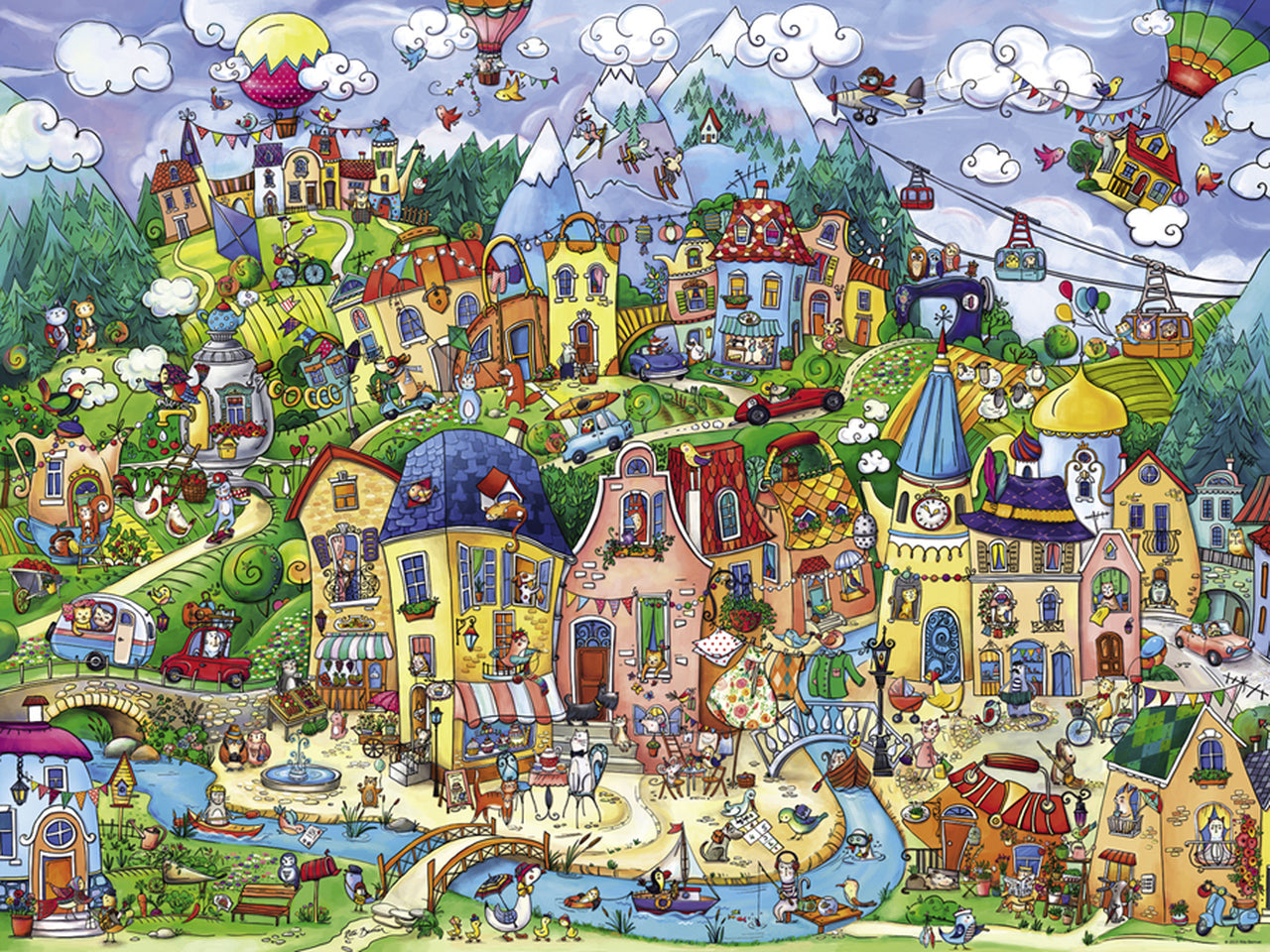 Heye 1500-Piece Triangle Jigsaw Puzzle - Happy Town by Rita Berman | Challenging Adult Puzzle for Home Decor & Relaxation