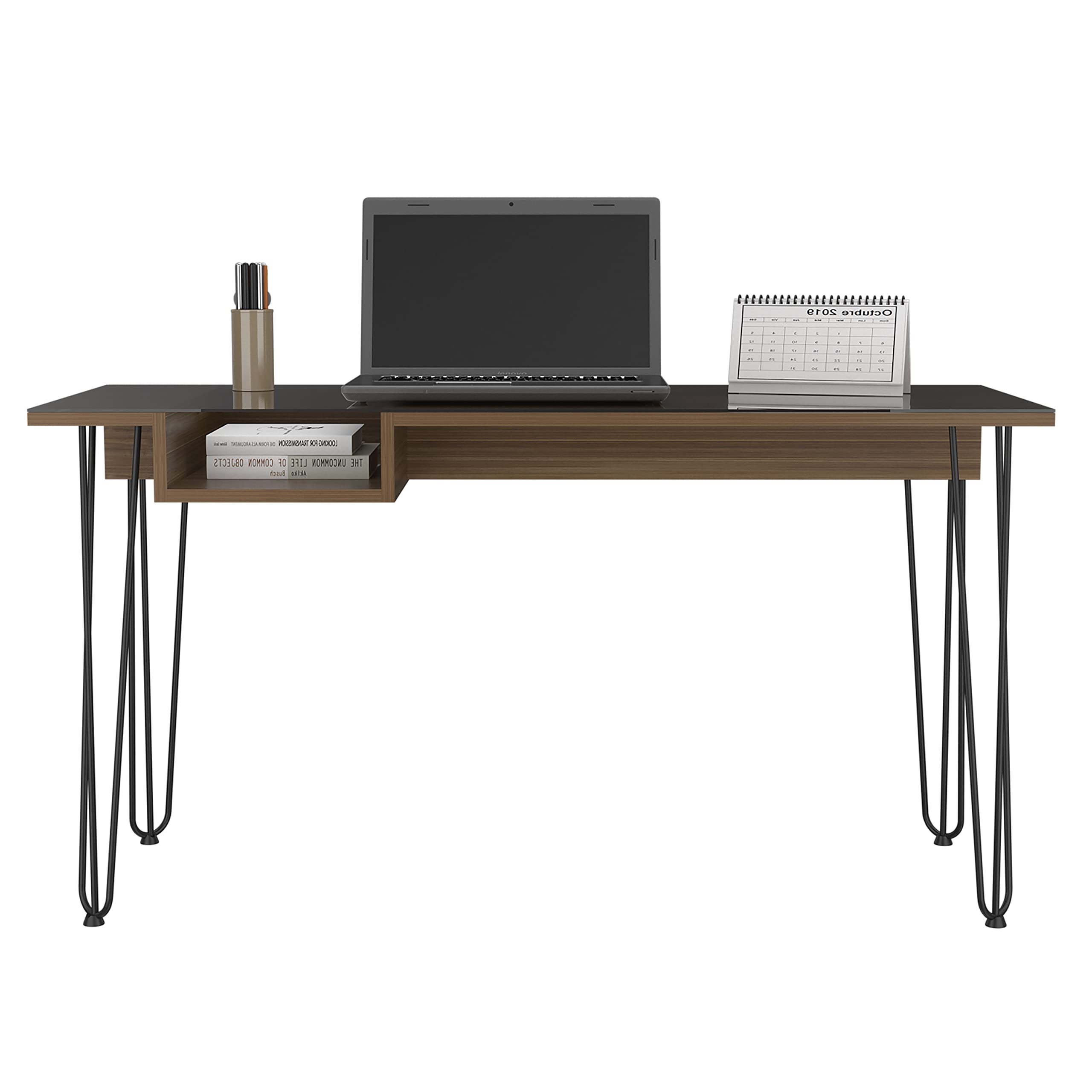 Kyoto 140 29-Inch Tall Writing Desk with Hairpin Legs - Solid Mahogany Wood Modern Home Office Desk for Study, Work & Small Spaces