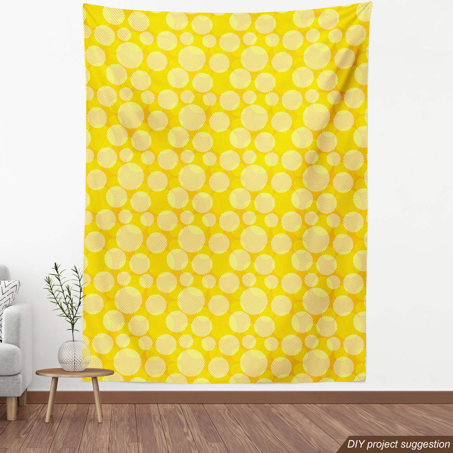 Ambesonne Yellow White Geometric Dots Fabric - 5 Yards for Upholstery & Home Decor