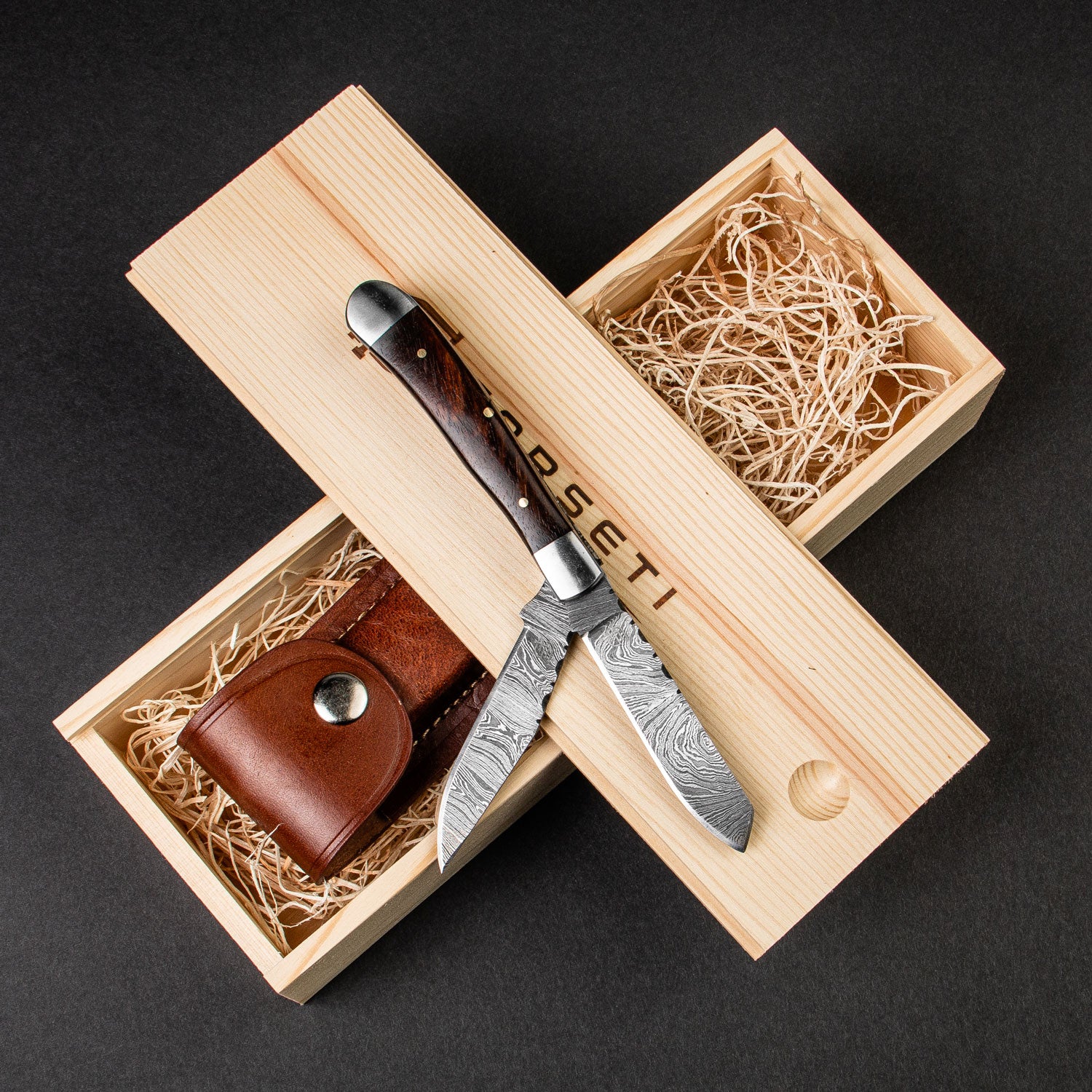 Premium Damascus Steel Folding Pocket Knife - 2 Blades, Razor Sharp, Durable & Portable - Perfect for Camping, Hiking, Survival & Everyday Carry (EDC)