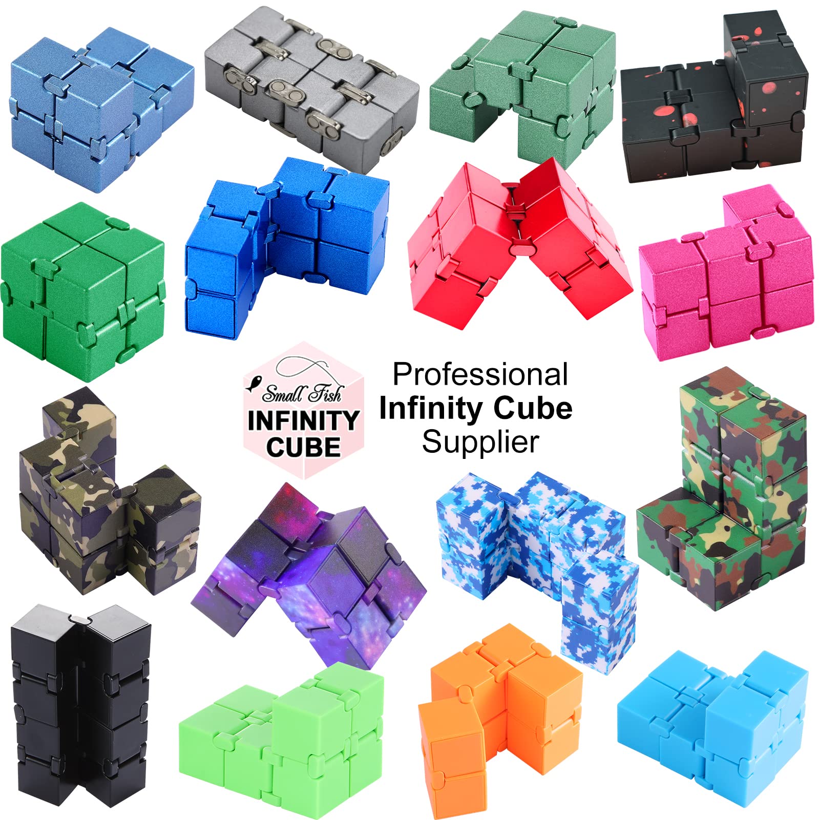SMALL FISH Fidget Infinity Cube - Durable Metal Sensory Toy for Stress & Anxiety Relief, Perfect for Adults & Kids with Autism & ADHD, Ideal for Office, School & Travel (Black-Red)