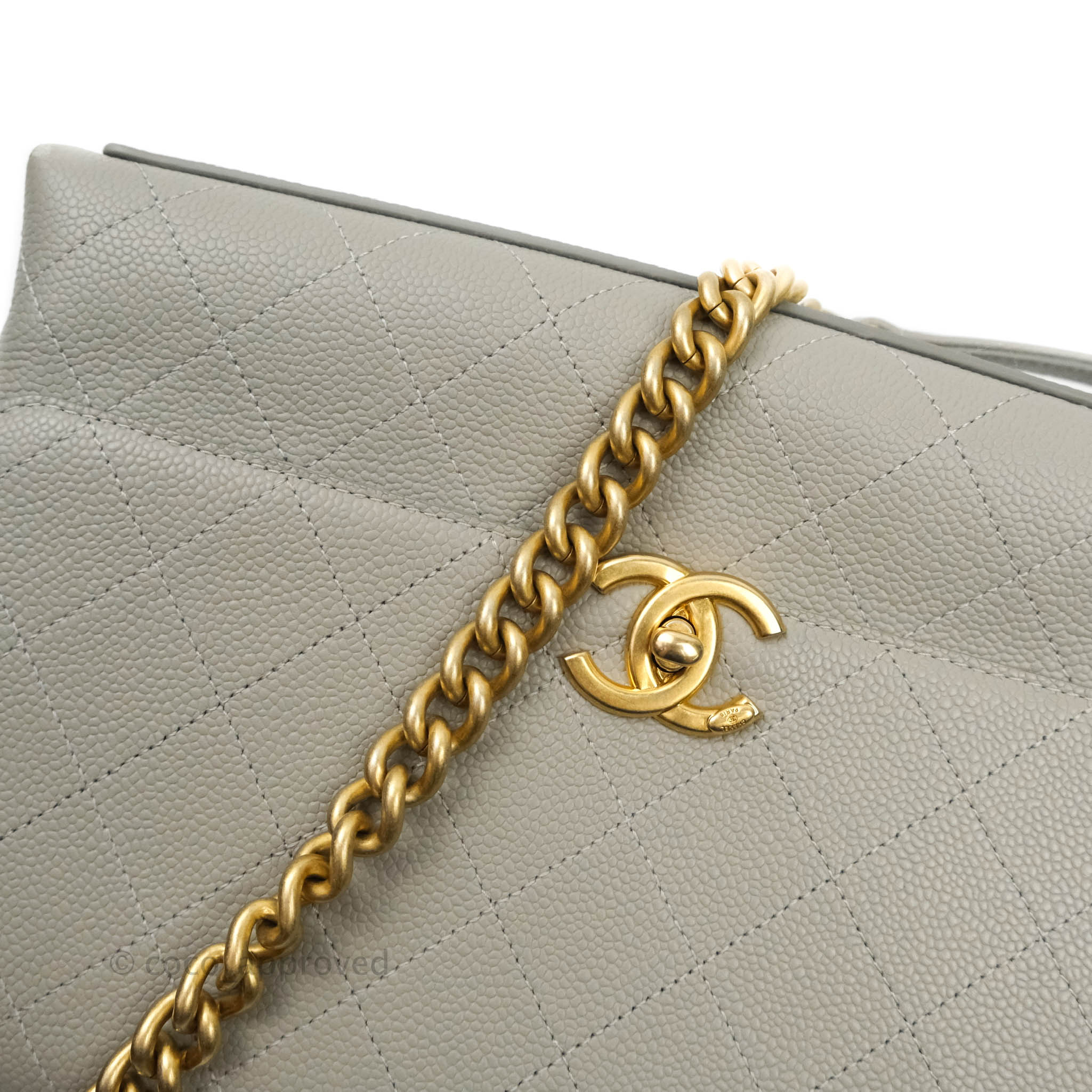 Chanel Chic Affinity Medium Grained Calfskin Grey Handbag with Aged Gold Hardware - Perfect for Work, Travel & Luxury Fashion Accessories