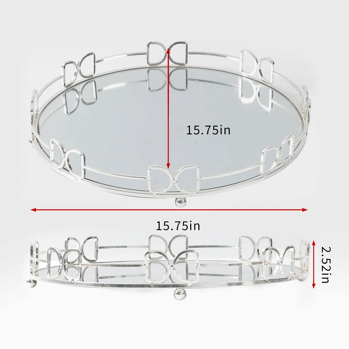 Extra Large Silver Glass Vanity Tray (15.75x15.75x2.52 Inches) - Elegant Perfume Organizer for Dresser, Jewelry Display & Bathroom Decor - Perfect for Vanity Table, Bedroom Decor & Gift Giving