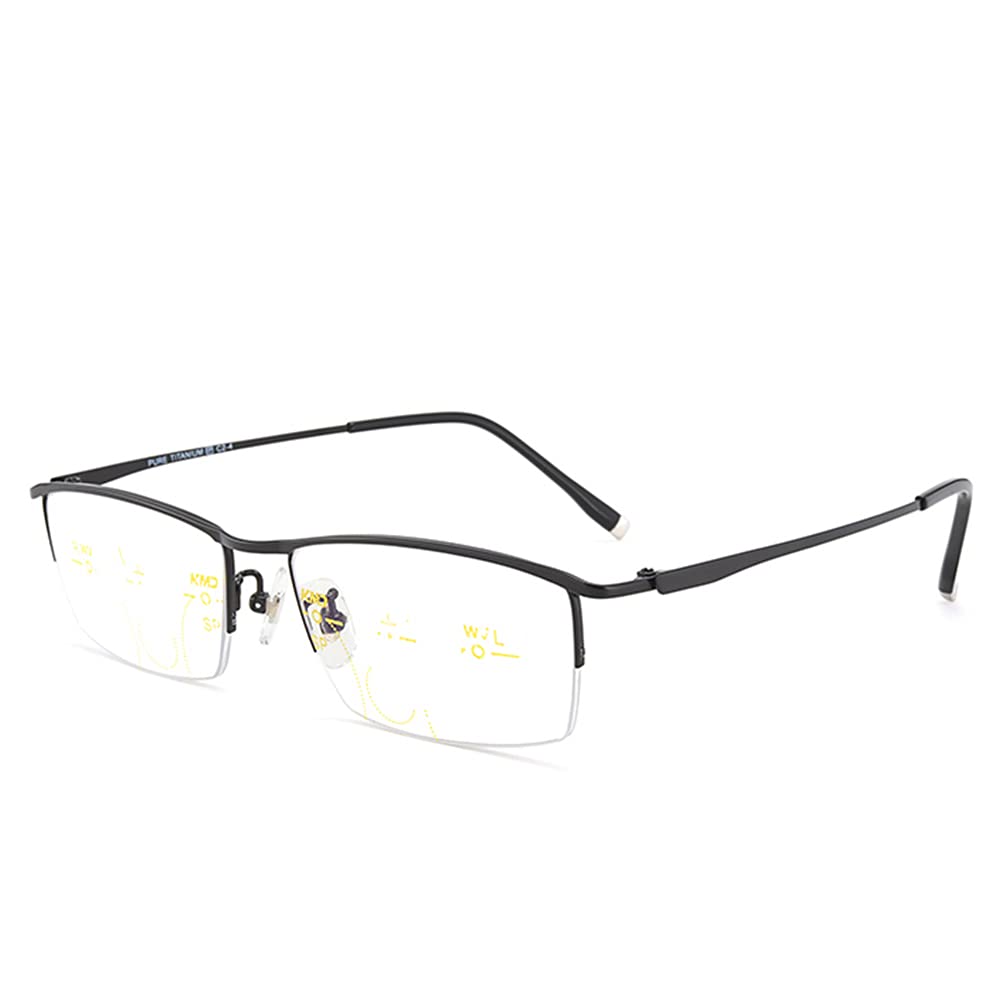 CAOXN Men's Progressive Multifocal Reading Glasses - Lightweight Pure Titanium Photochromic Polarized Sunglasses for Outdoor Reading & Driving, Black Frame +3.00 Strength