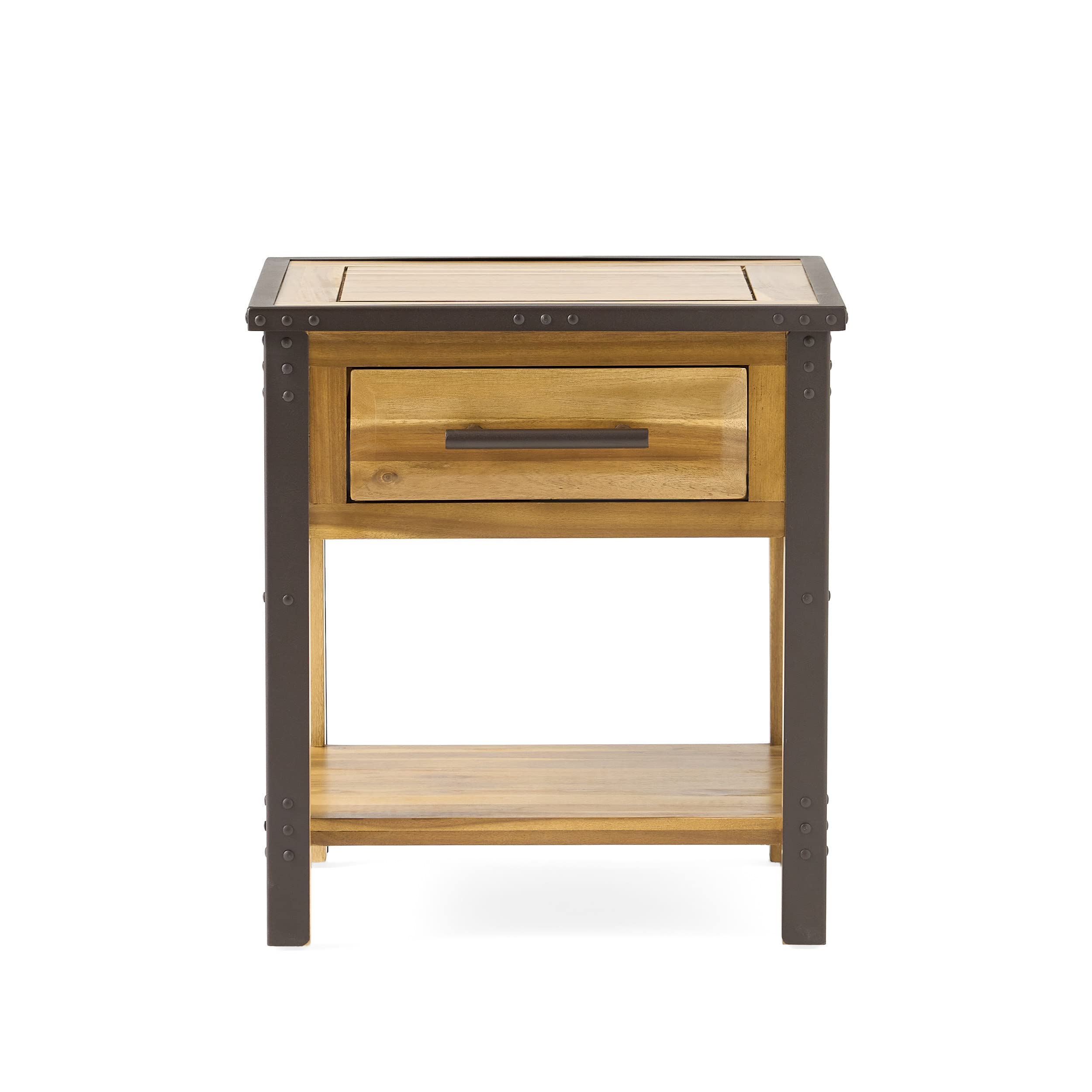 Christopher Knight Home Luna Acacia Wood One Drawer End Table, Natural Stain - Stylish Nightstand for Bedroom, Living Room & Office Furniture