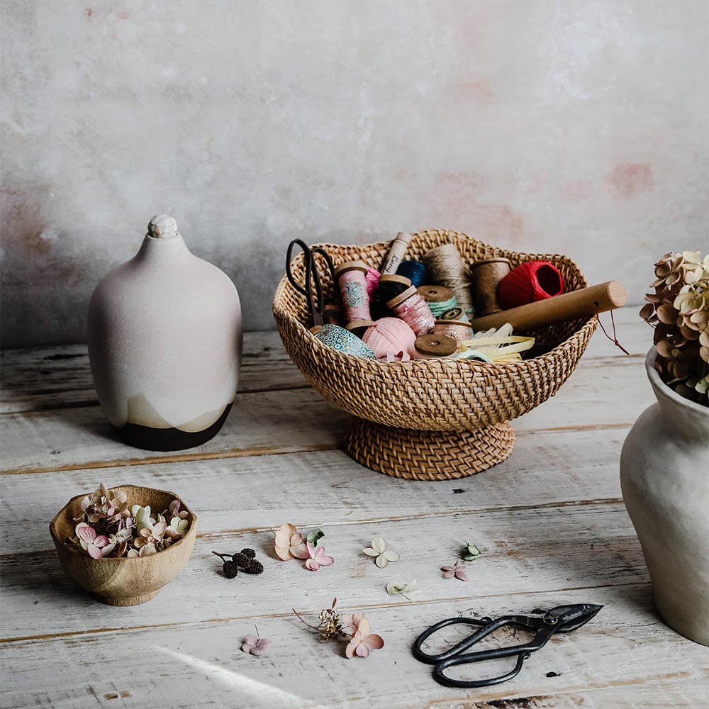 Rhode Rattan Scalloped Bowl - Handwoven Natural Rattan Serving Bowl for Fruits, Snacks & Home Decor | Perfect for Beach Picnics, Boho Home Styling & Party Serving