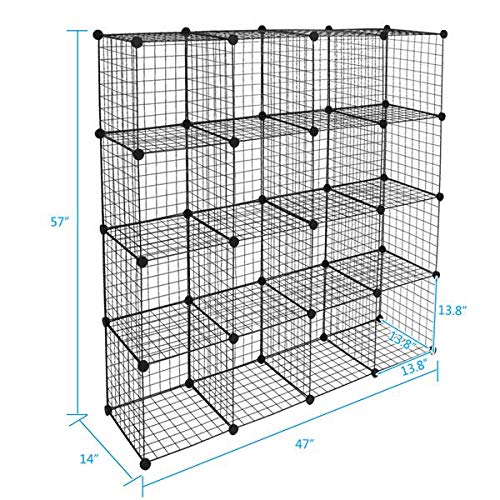 16-Cube Wire Grid Organizer - Multi-Purpose DIY Storage Shelf for Wardrobe, Books & Closet Organization | Perfect for Bedroom, Office & Home Decor