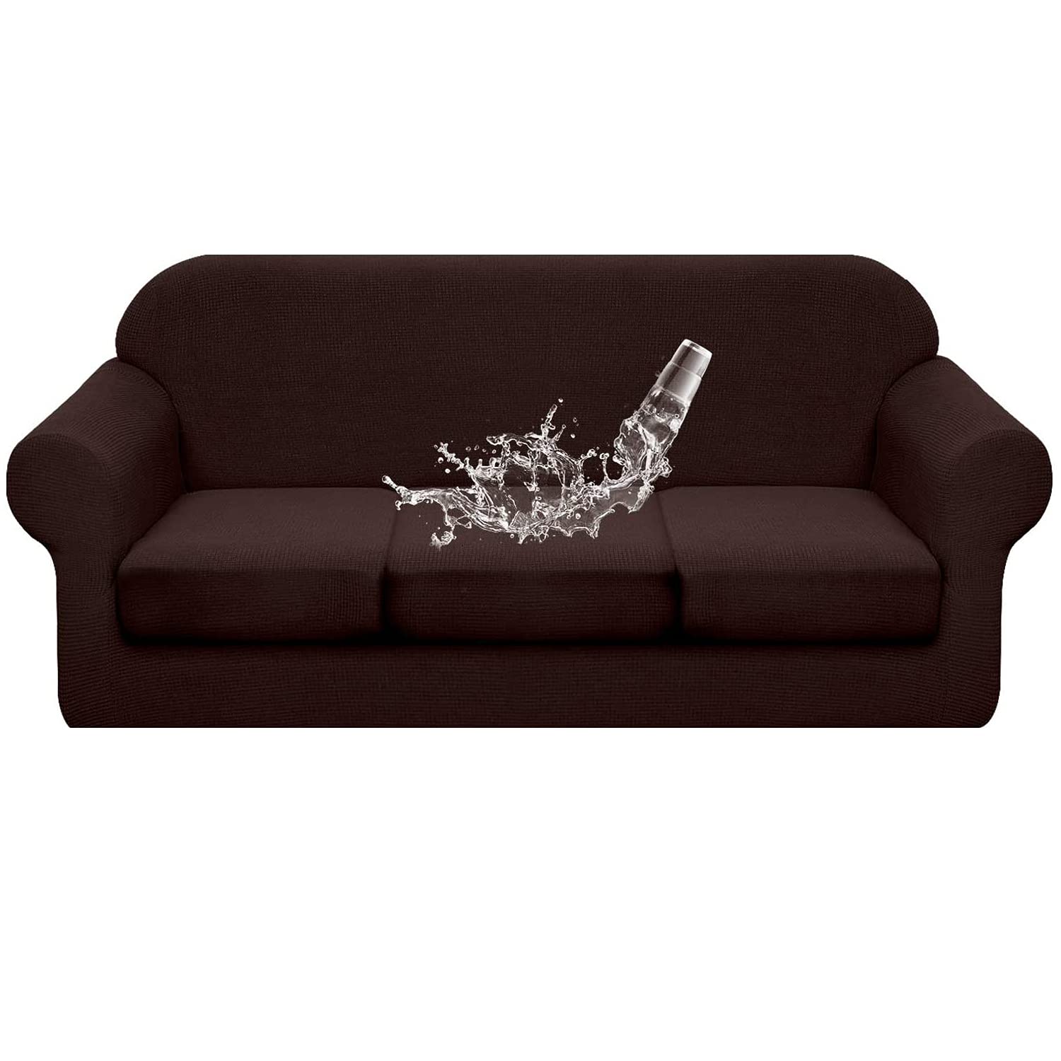 ZYXFYY Waterproof Sofa Slipcover - Pure Color 4-Seater Couch Cover with 3 Large Seat Cushion Protectors, Dark Brown | Furniture Protector for Living Room, Family Gatherings & Pet-Friendly Homes