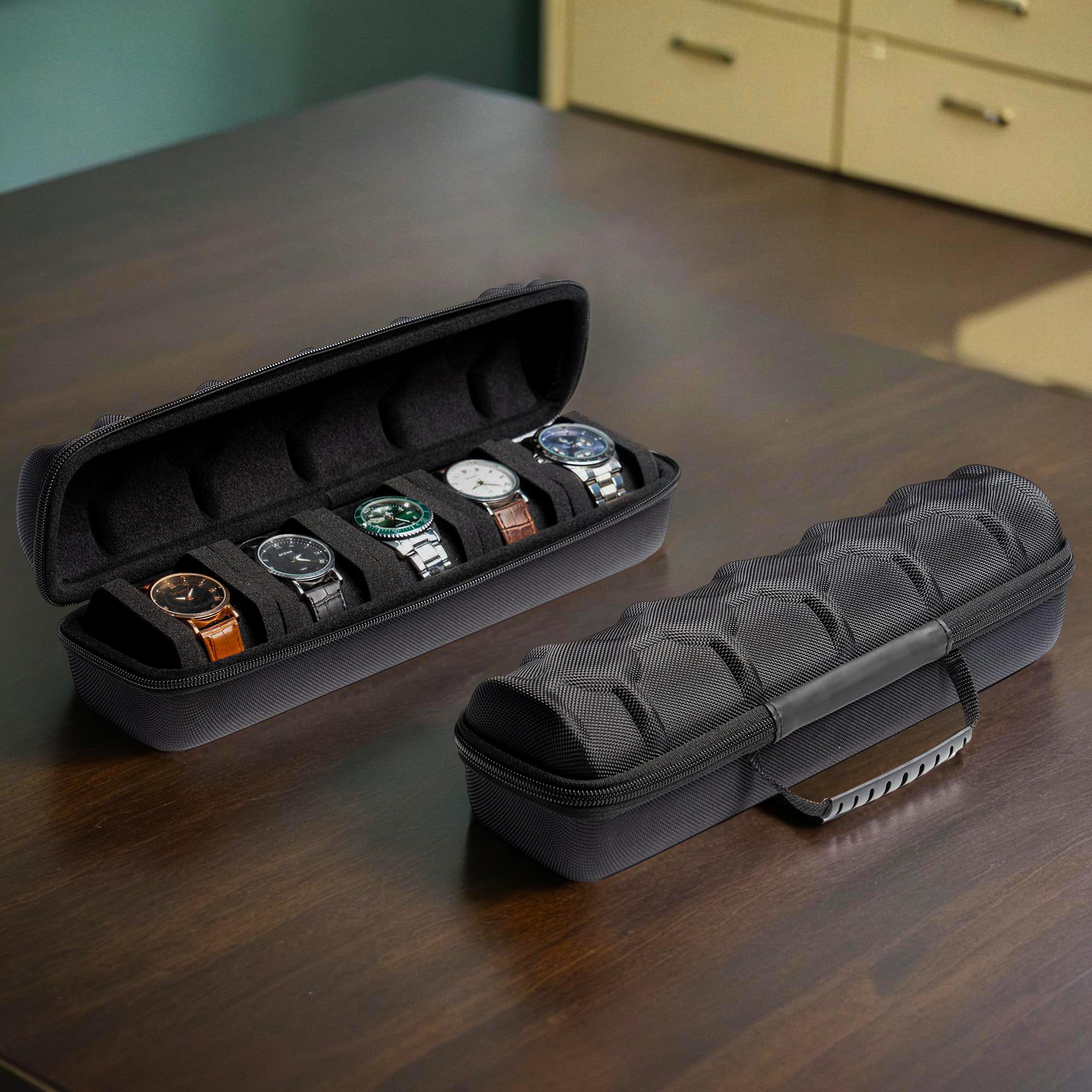 Premium 5-Slot Leather Watch Travel Case - Anti-Slip Watch Roll Organizer for Men & Women | Perfect for Business Trips, Vacations & Watch Collection Storage