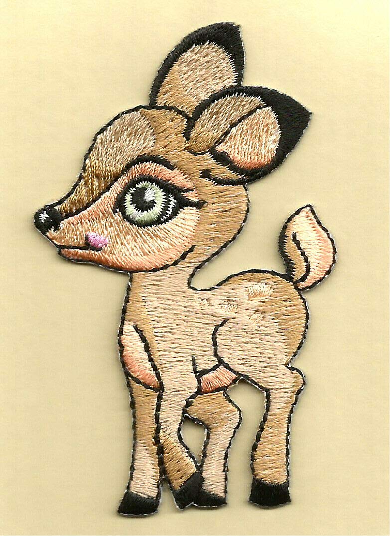 Deer Embroidered Iron-On Patch - Baby Deer & Fawn Design - Wild Animal Applique for Jackets, Hats, Bags - DIY Sewing & Craft Supplies