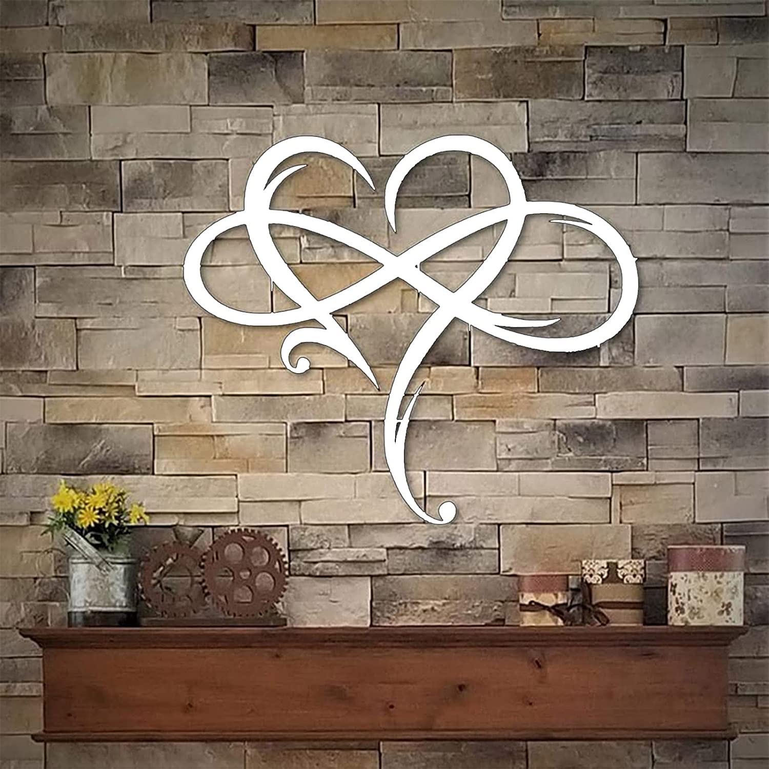 HSOSK Metal Heart Wall Art - Personalized Love & Infinity Steel Decor for Home, Bedroom, Anniversary Gift