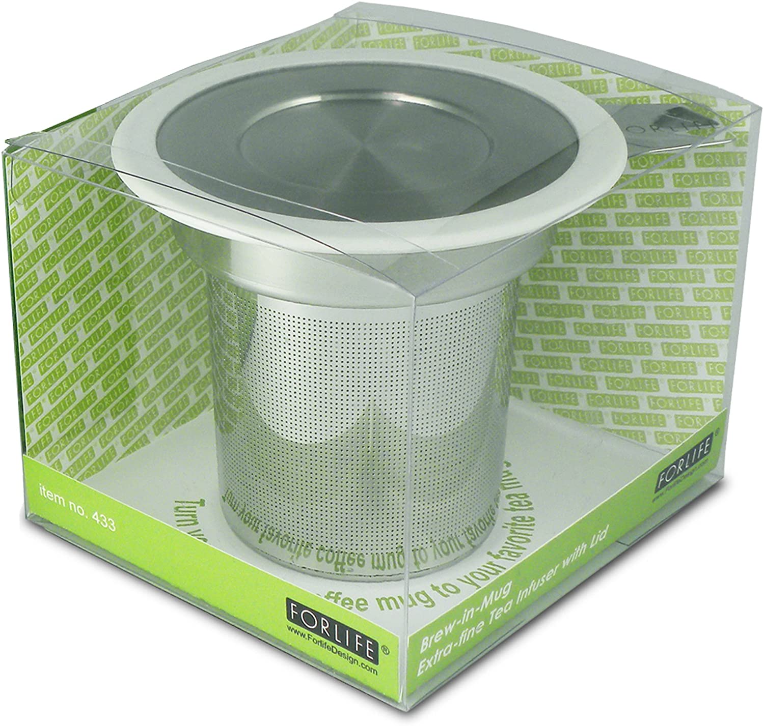 FORLIFE Extra Fine Tea Infuser with Lid - Brew Loose Leaf Tea in Mug - Perfect for Home, Office & Travel - White