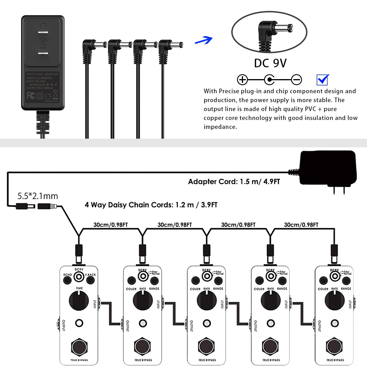 JOYO R-06 Looper & Drum Machine Guitar Pedal Bundle with 9V DC Power Supply (800mA-1A) - Perfect for Live Performances, Practice Sessions & Home Studio Recording