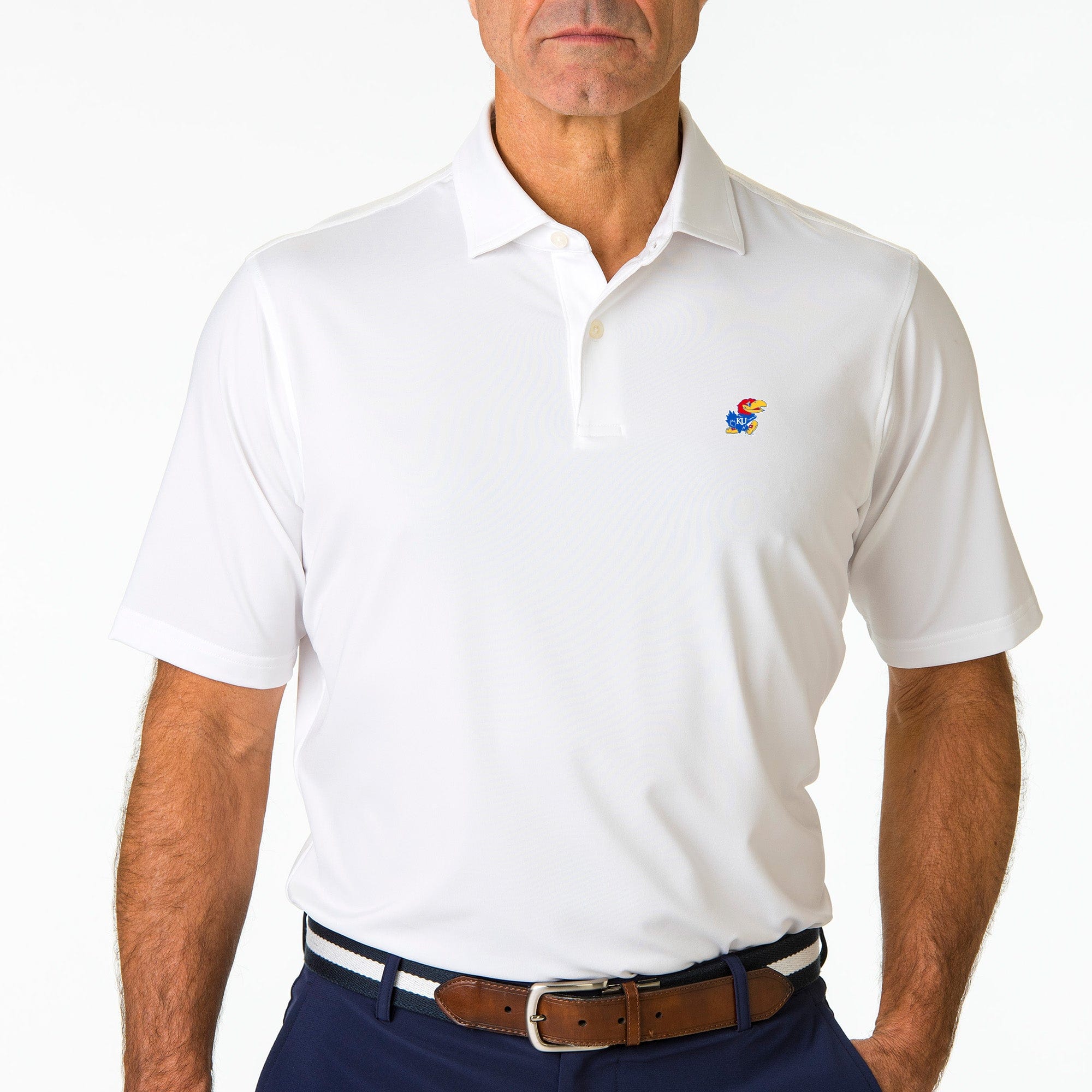 Kansas Jayhawks USA Tournament Solid Tech Jersey Polo Shirt - Breathable Moisture-Wicking Performance Fabric for Men's Basketball & Sports Activities