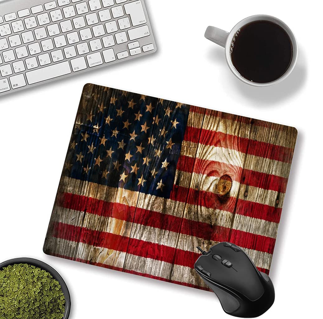 Custom Square Gaming & Office Mouse Pad - Wood Grain American Flag Design, Non-Slip Rubber Base for Desktop & Laptop - Perfect for Work, Gaming & Home Office Use