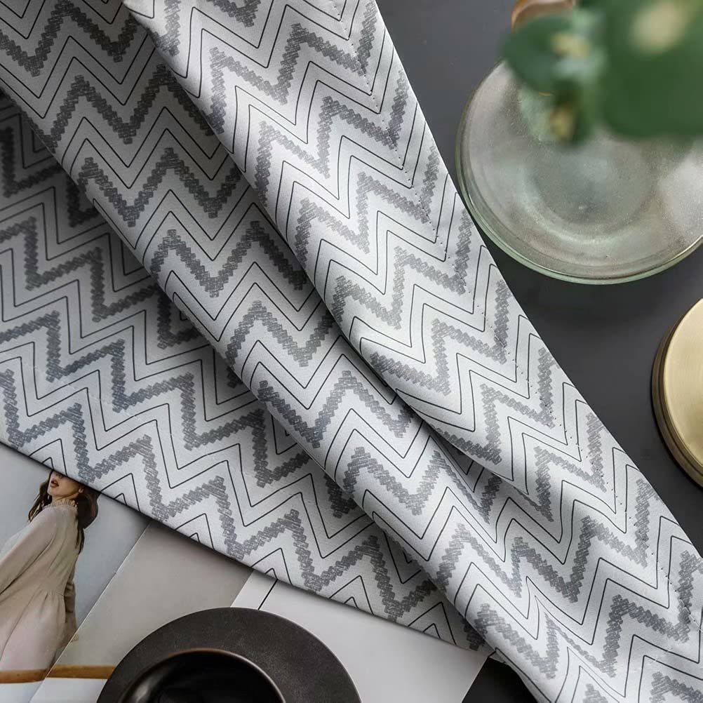 MacoHome Chevron Linen Curtains - 2 Panels Set, 52