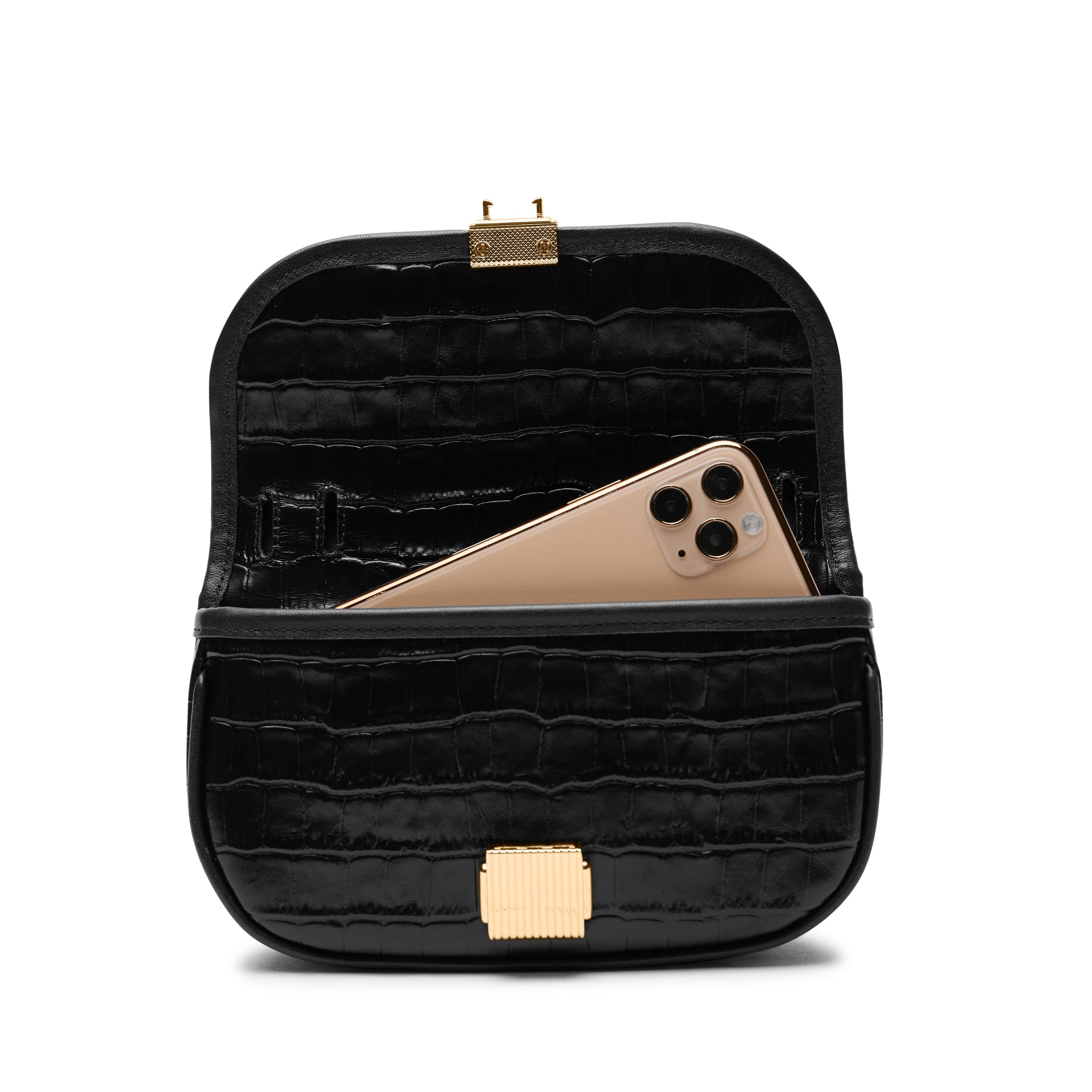 Katy Mini Belt Bag for Women - Stylish Black Crocodile Pattern Crossbody Bag - Perfect for Travel, Running, Shopping & Everyday Use