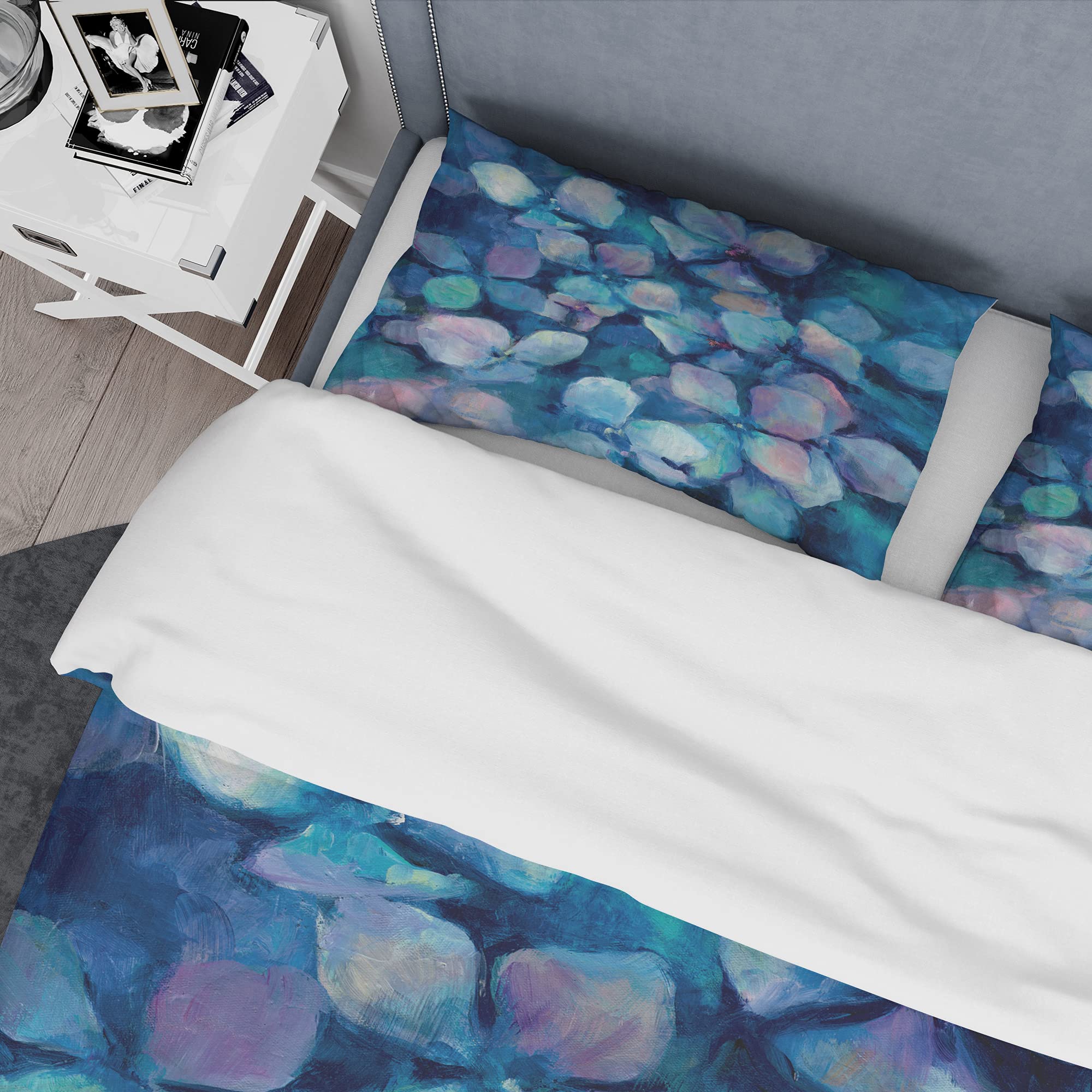 DesignQ Abstract Blue Flower Petals Farmhouse Duvet Cover Set - Twin Size Blue Floral Bedding 3-Piece Set for All Seasons | Cozy Farmhouse Bedroom Decor for Guest Rooms & Master Suites