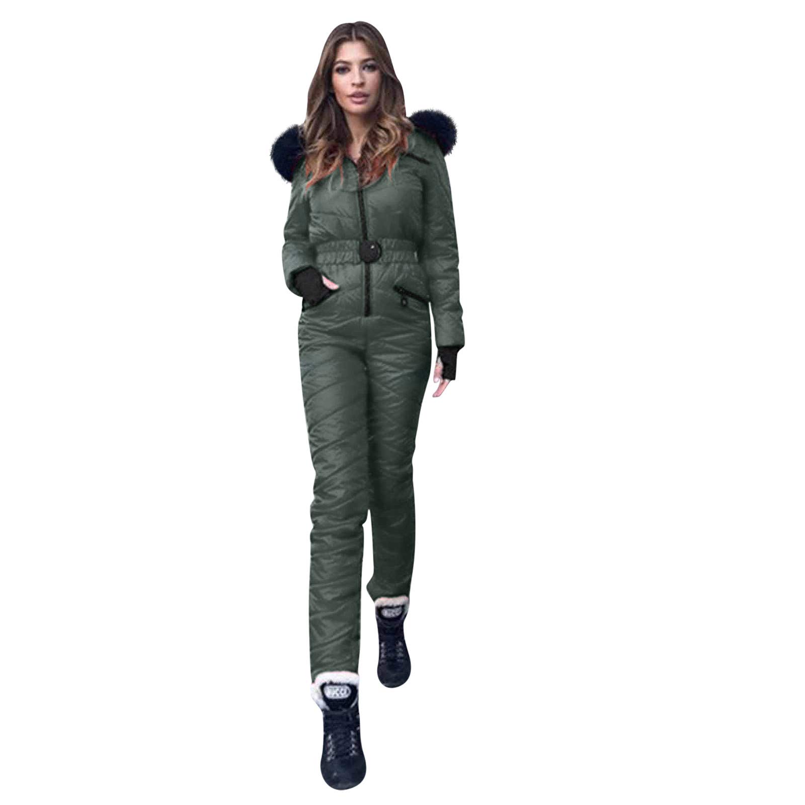 WUAI Women's Winter Ski Jumpsuit - Windproof Waterproof Snowsuit with Hood for Outdoor Sports & Cold Weather | Perfect for Skiing, Snowboarding & Winter Adventures
