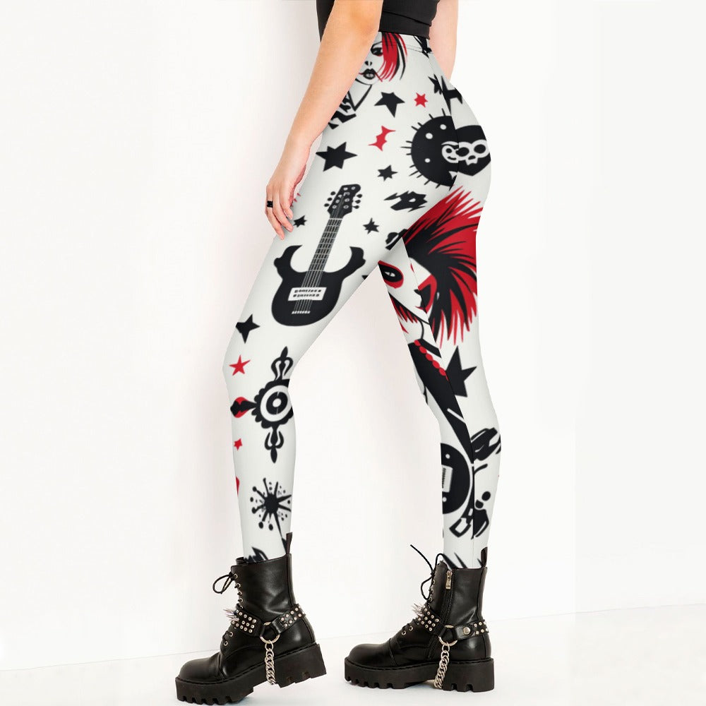 Punk Rock Girl Leggings - Edgy Printed Yoga Pants for Women | Gothic Streetwear & Workout Gear | Perfect for Concerts, Gym & Alternative Fashion