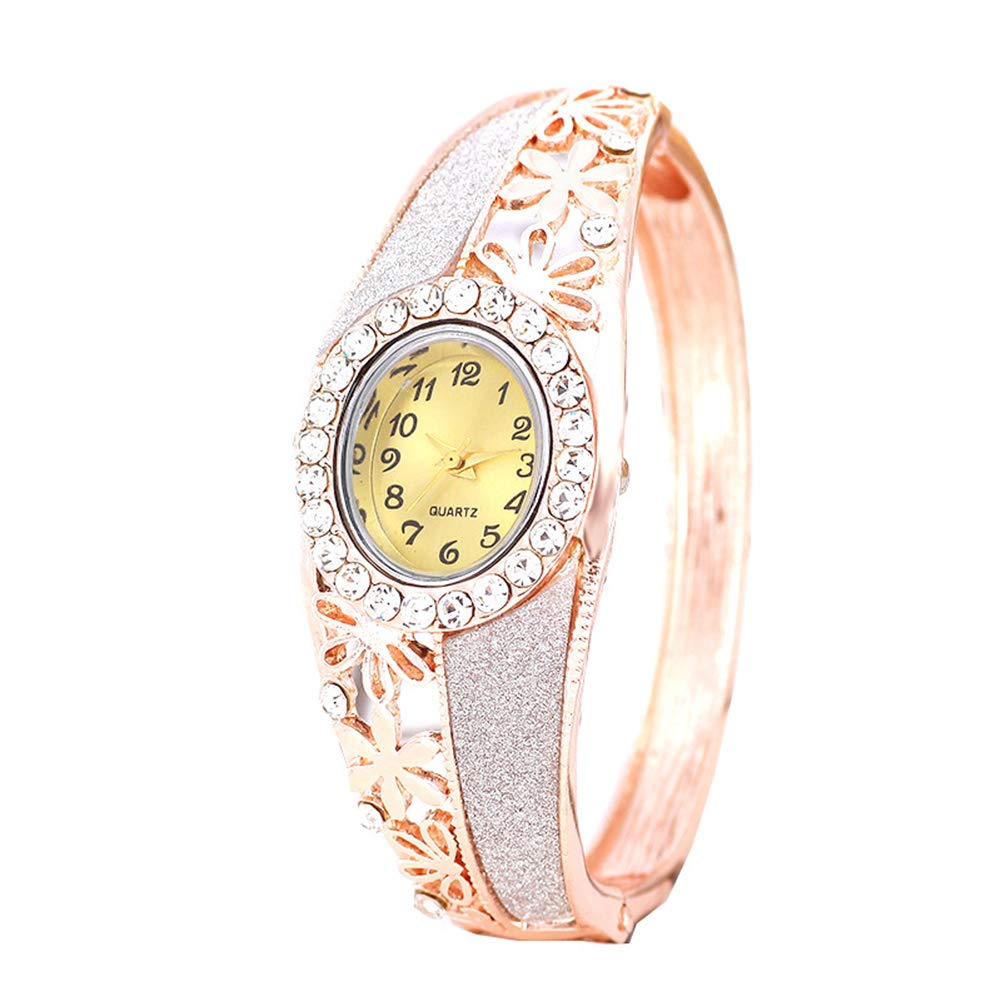 Luxury Rhinestone Women's Watch - Rose Gold Flower Band for Parties & Gifting