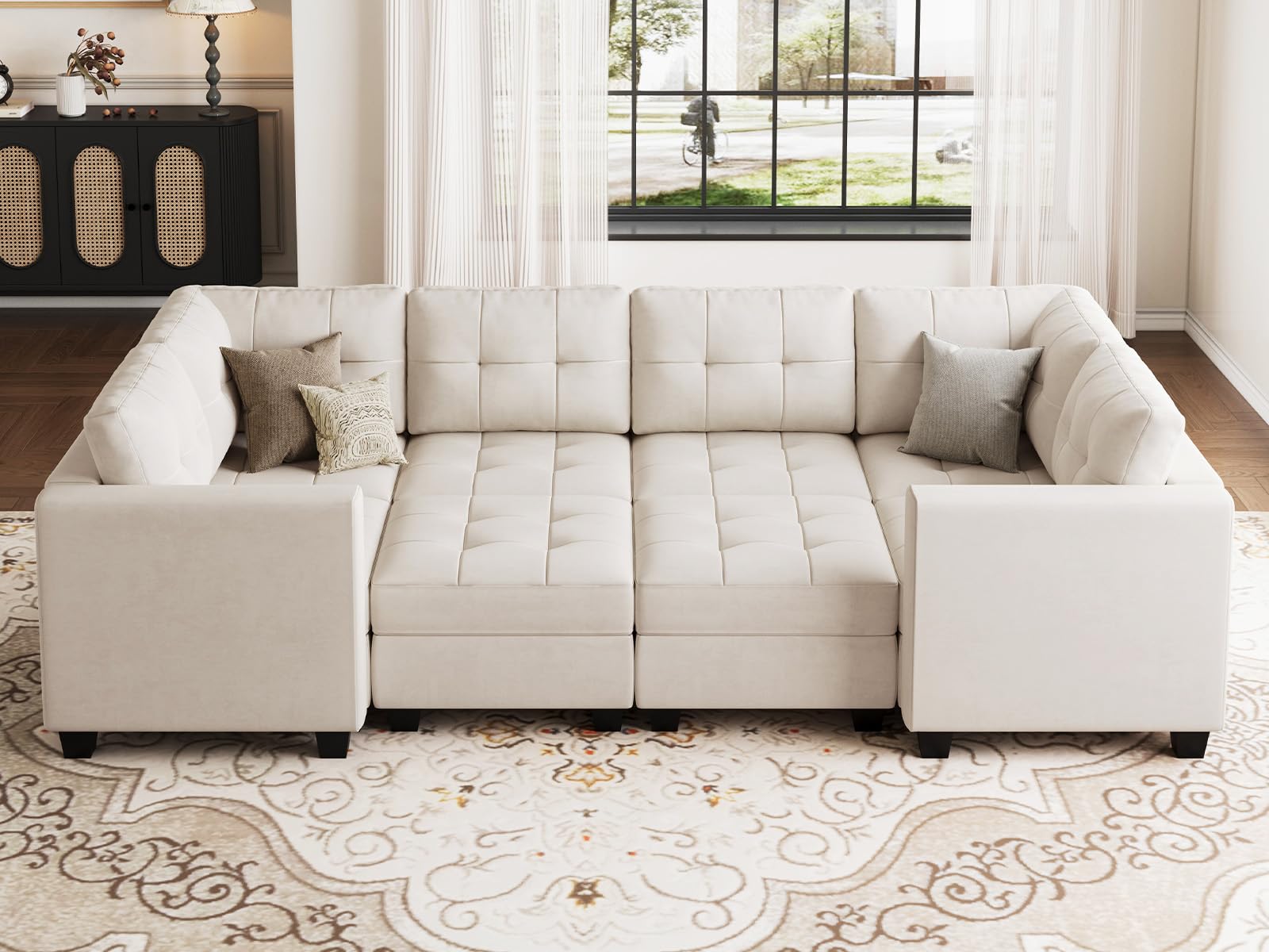 Belffin Velvet Modular Sleeper Sofa Sectional Couch Bed with Storage Seats | Convertible Sectional Sofa Bed Set | Modern Living Room Furniture for Small Spaces | Perfect for Apartments, Guest Rooms & Home Theaters