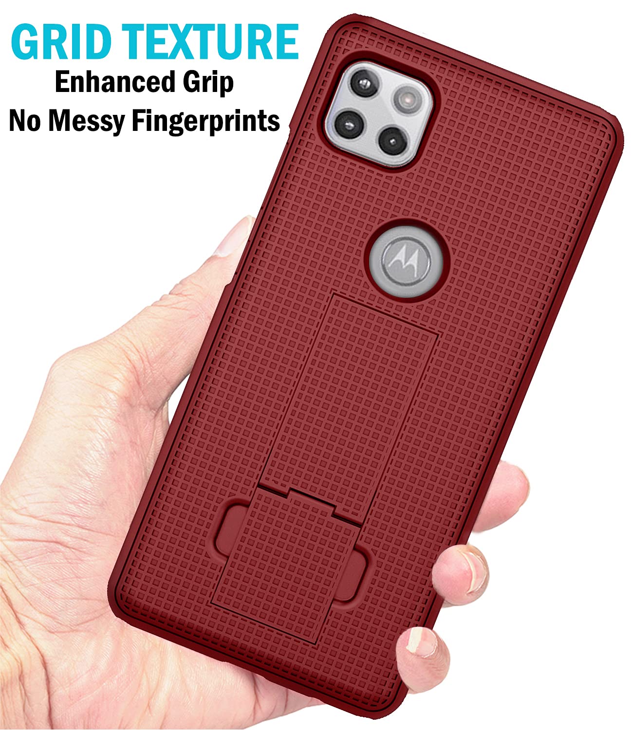 Motorola One 5G Ace Kickstand Case - Slim Hard Shell Phone Cover with Stand for Moto XT2113 (Red) - Perfect for Hands-Free Viewing, Video Calls & Gaming
