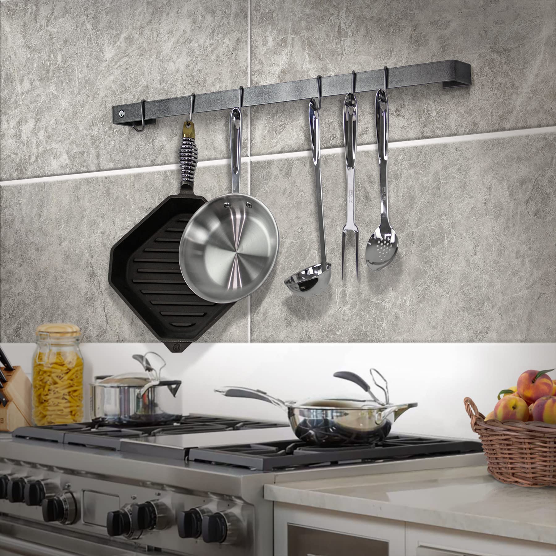 Enclume Premier 30-Inch Hammered Steel Wall Mounted Pot Rack & Utensil Organizer - Perfect for Kitchen Storage, Space Saving, and Stylish Home Decor