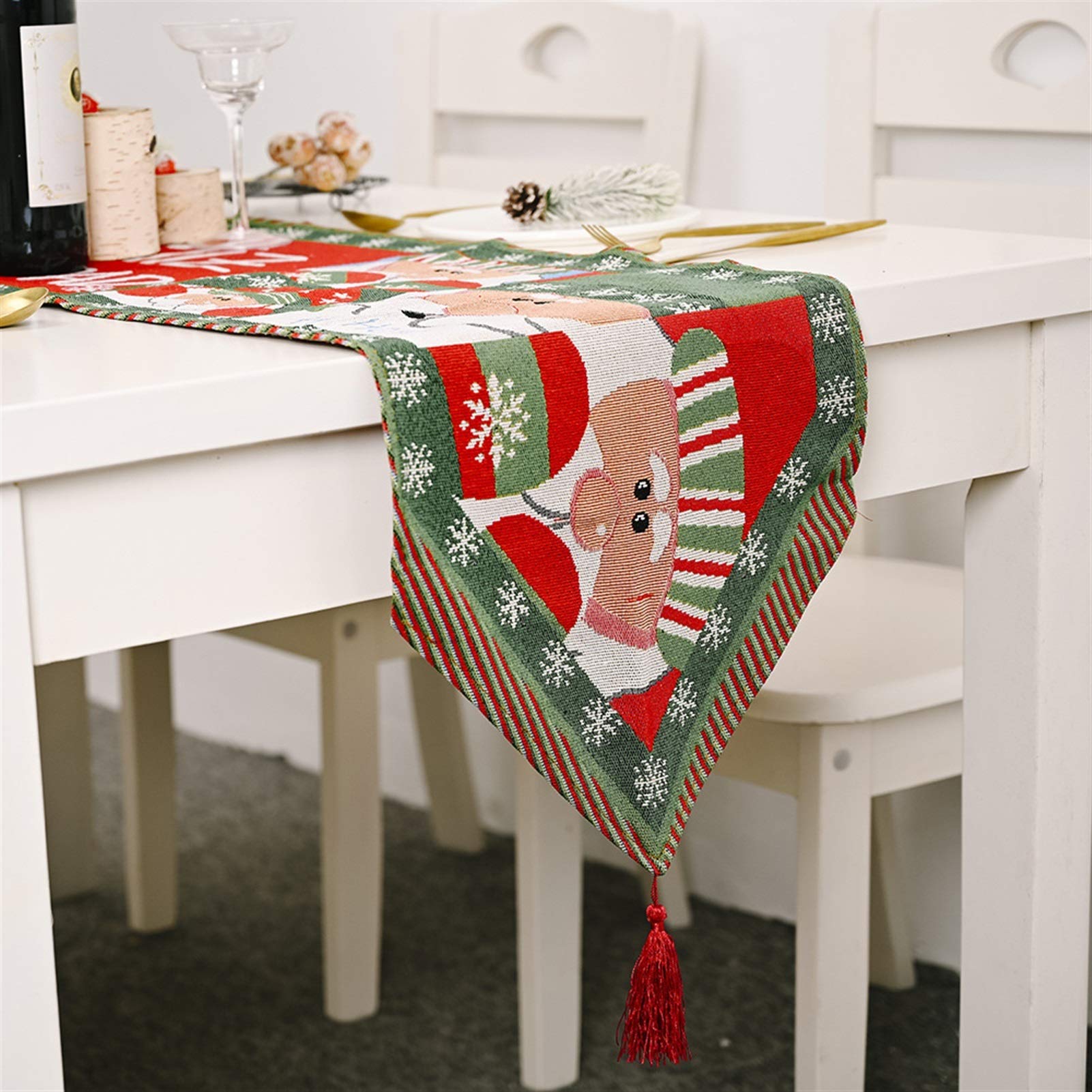 Christmas Table Runner 35x180cm Embroidered Knitted Tablecloth - Holiday Home Decor for Xmas Party, Dining Table Decoration (Color A) | Perfect for Christmas Dinner, Holiday Gatherings & Festive Home Styling