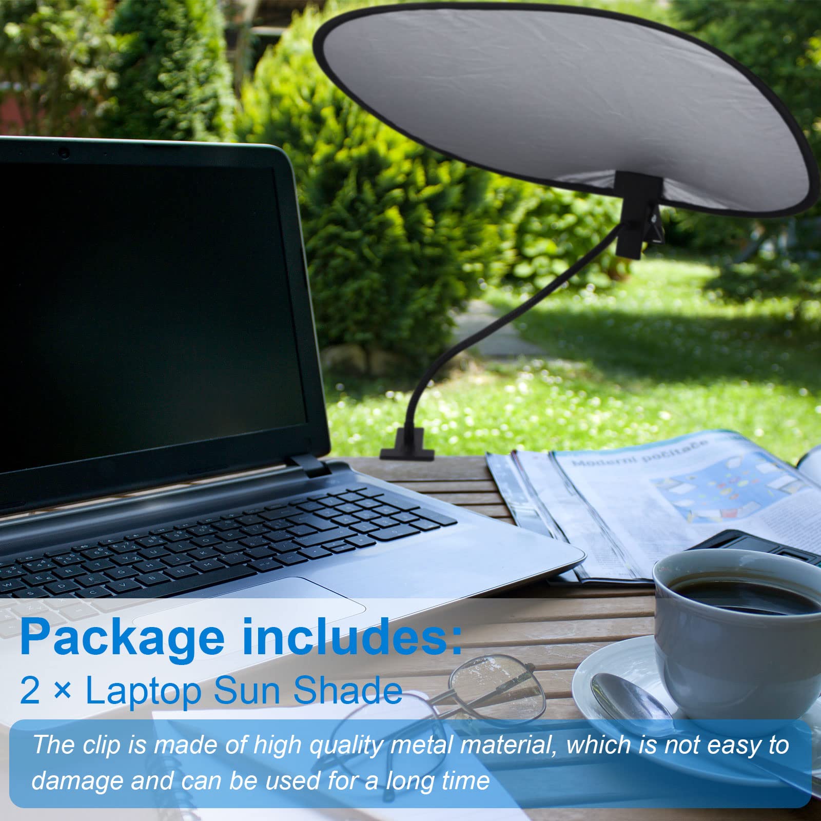 2 Pack Adjustable Laptop Sun Shade - Portable UV Protection Screen Cover for Notebooks & Laptops with Flexible Clips | Perfect for Outdoor Work, Beach, Travel, Pets & Strollers