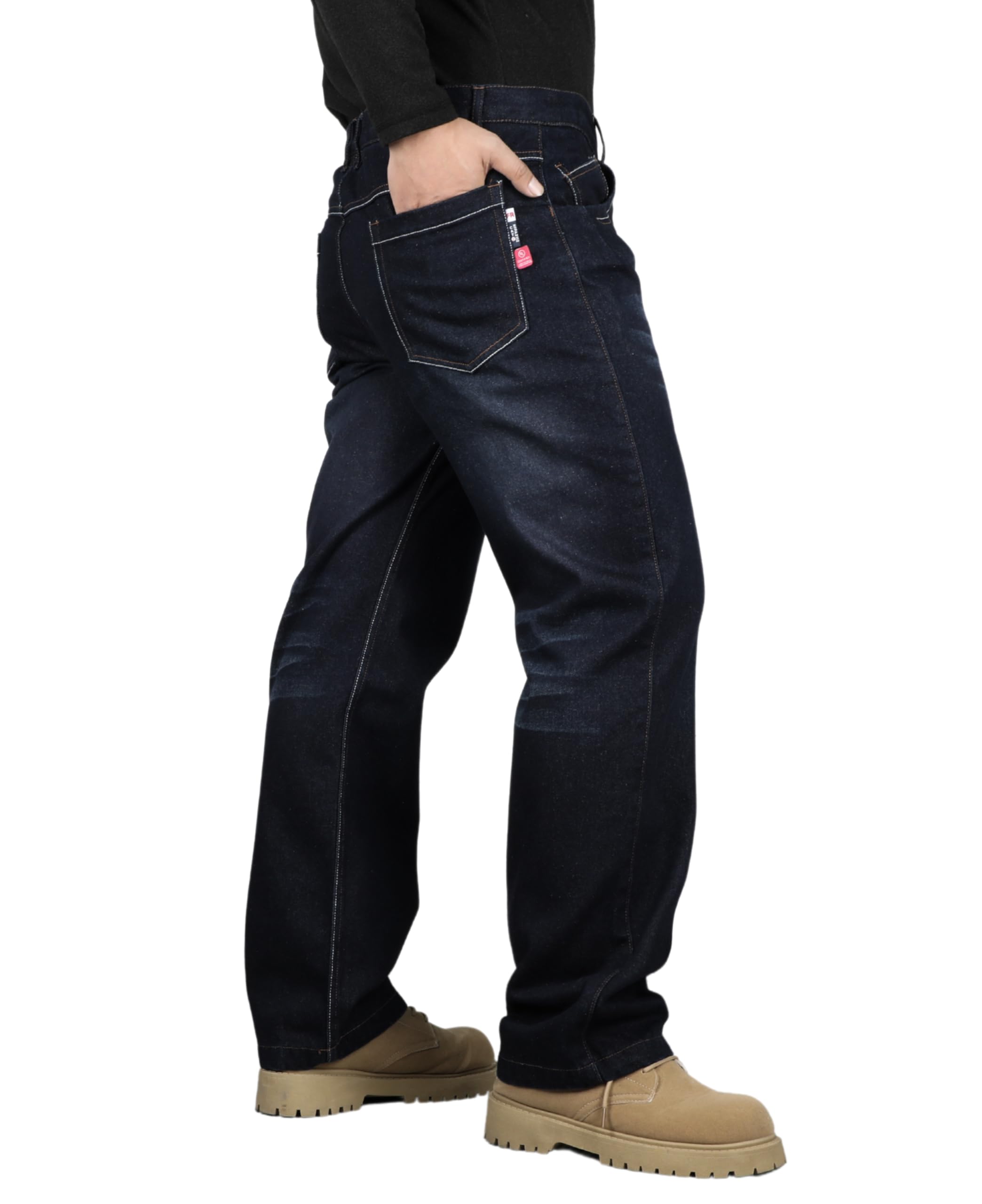 BOCOMAL FR Pants for Men - 14oz Heavy Duty Flame Resistant Work Jeans - Washed Denim for Construction, Welding & Industrial Safety Workwear