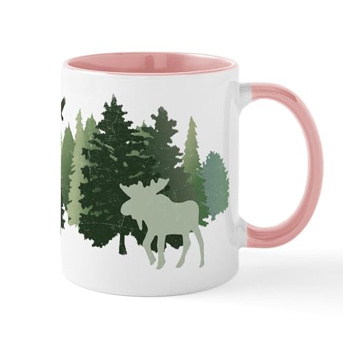 White/Pink Inside - Moose In The Forest Mugs