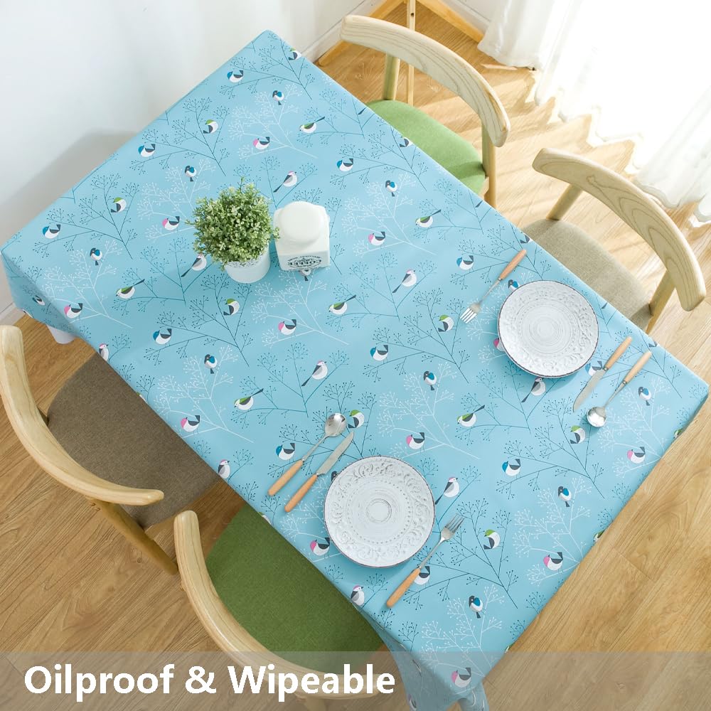 Heavy Duty Vinyl Tablecloth - 54'' x 54'' Square PVC Waterproof Wipeable Plastic Table Cover for Kitchen, Dining Room, Party & Outdoor Use (Birds-2 Design)