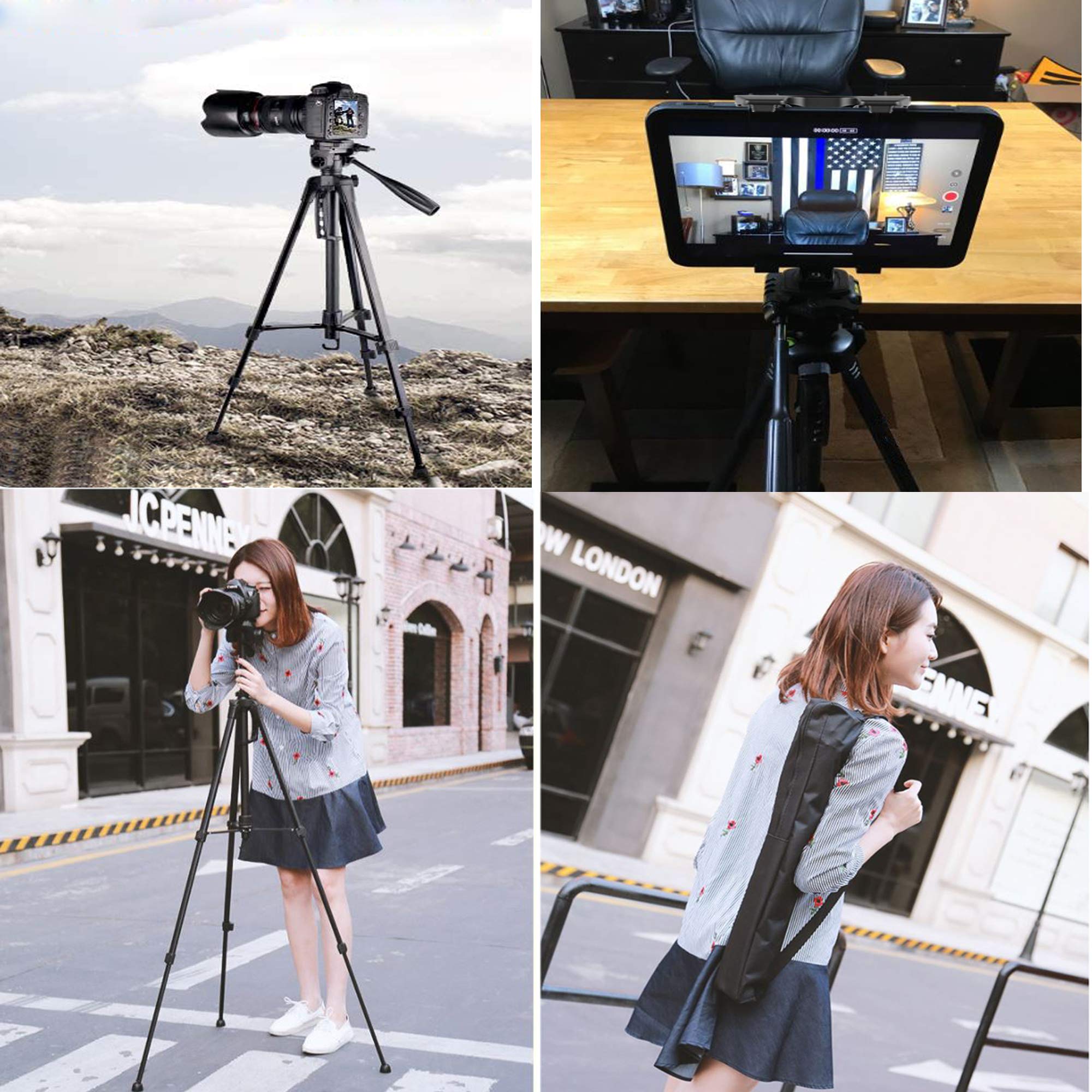 Heavy Duty 60-inch Adjustable Tripod Stand for iPad, iPhone, Tablet (3.5-13.5 inch) - Compatible with iPad Pro/Air/Mini 12.9/11, DSLR Cameras - Includes Remote for Video Calls, Zoom Meetings & Photography
