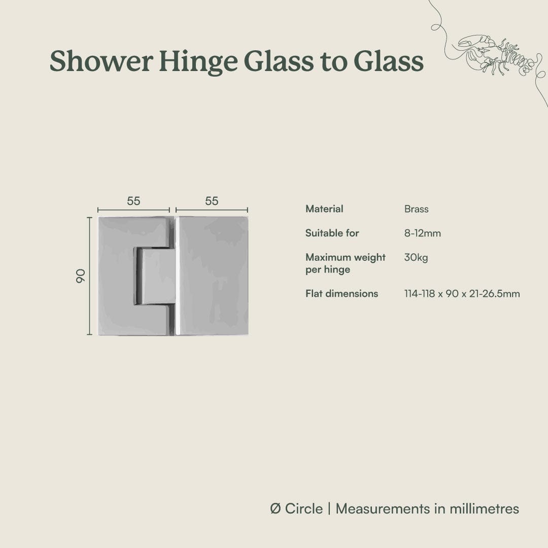 Glass to Glass Shower Door Hinge in Warm Brushed Nickel Finish - Perfect for Bathroom Renovations & Modern Shower Enclosures