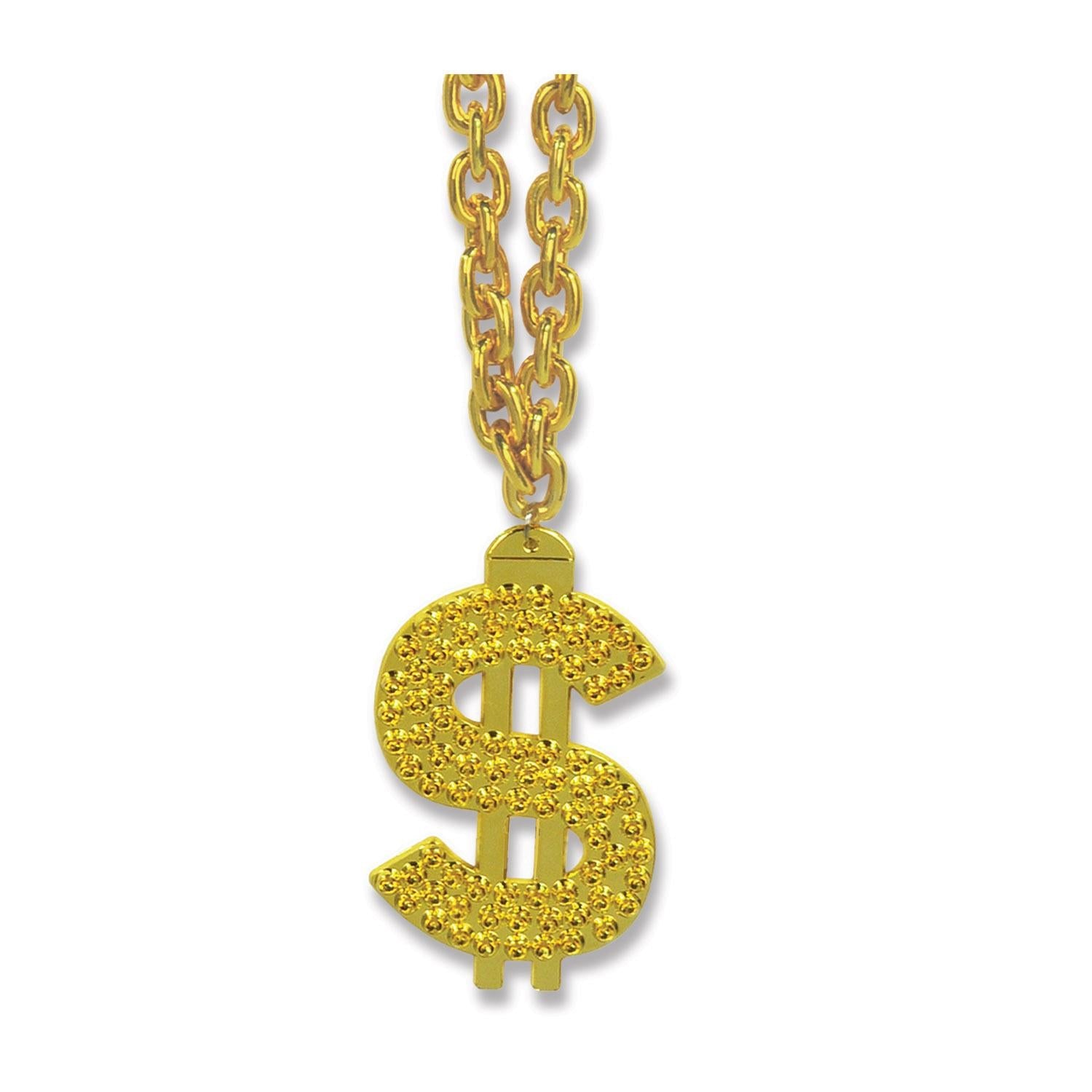 12 Pack Gold Chain Party Bead Necklaces with Dollar Sign Medallion - Perfect for Mardi Gras, Costume Parties & Hip Hop Events