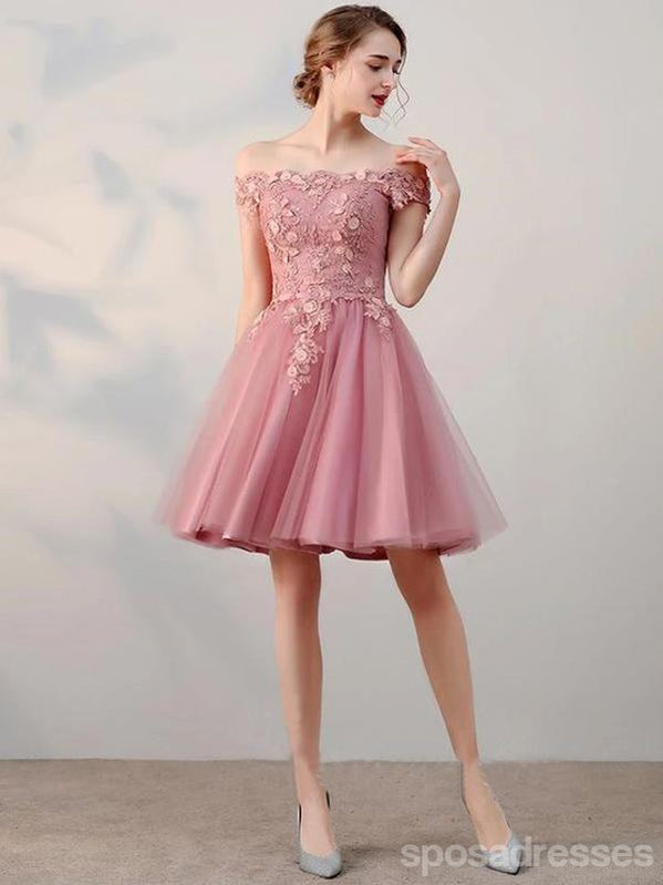 Floral Pink Off Shoulder Short Homecoming Dress - Elegant Prom Dress for Women - Perfect for Homecoming, Prom, Cocktail Parties & Special Occasions - Style CM851