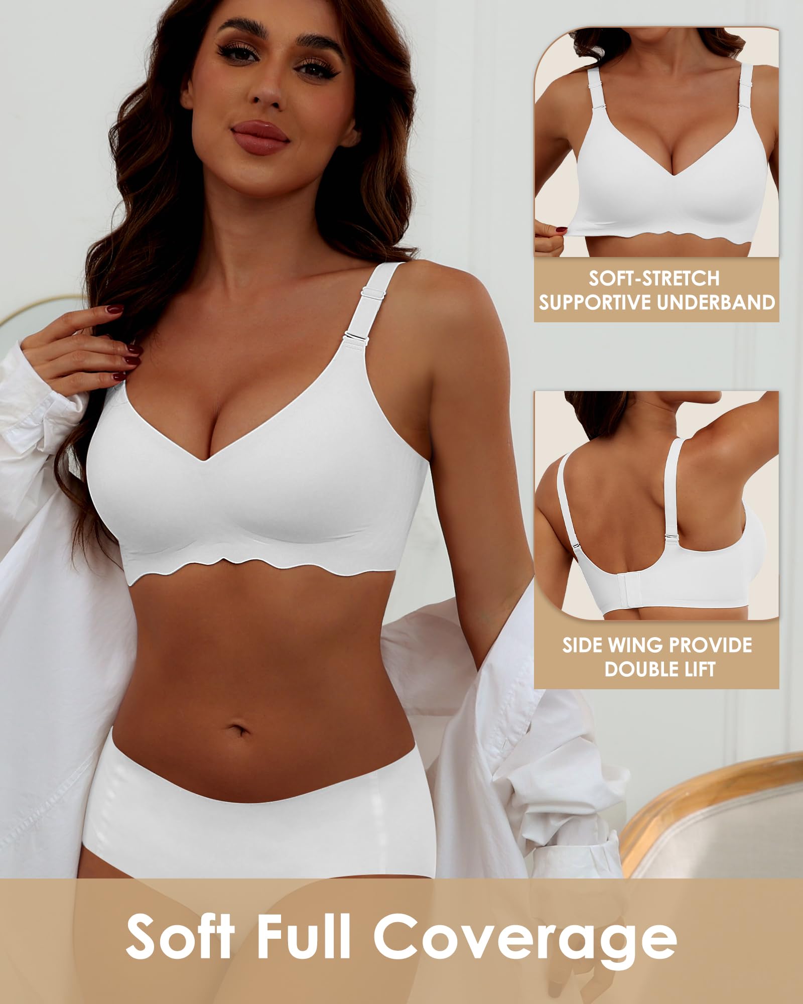 HORISUN Wireless T-Shirt Bra for Women - Seamless, No Show, Full Coverage Comfort - Perfect for Everyday Wear, Workouts & Layering Under Clothes