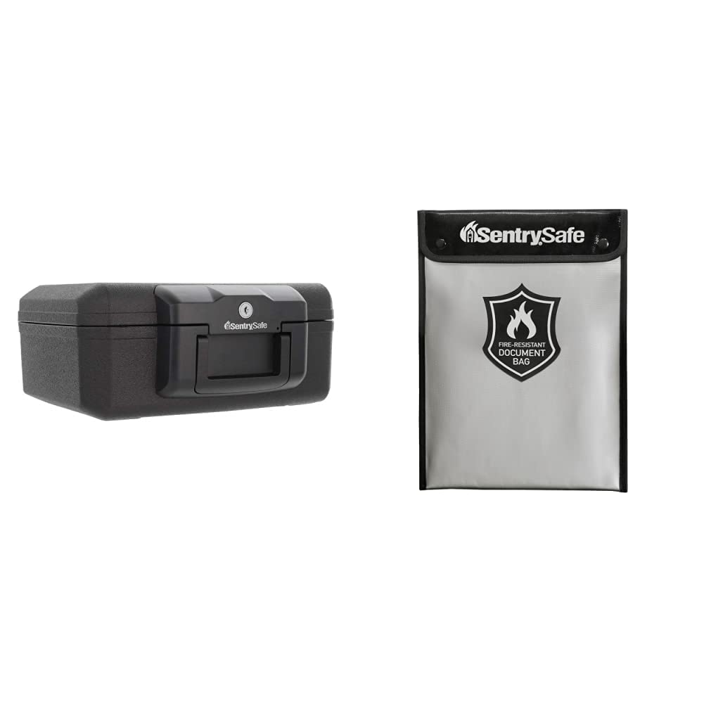 SentrySafe Fireproof Money Safe with Key Lock + Fire Water Resistant Document Bag - Secure Cash, Valuables & Important Papers at Home or Office
