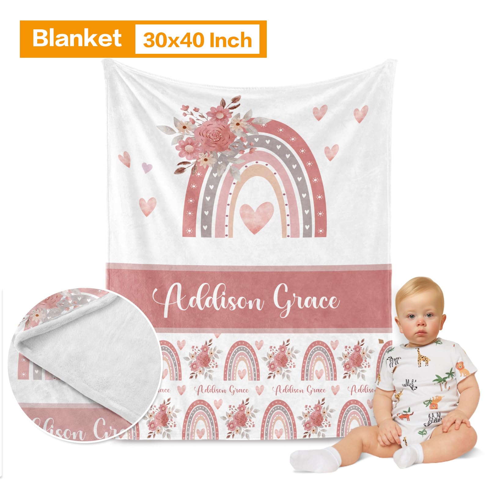 Custom Nursery Crib Bedding Set - Personalized Baby Blanket, Fitted Crib Sheet & Changing Pad Cover with Pink Rainbow Pattern | Perfect Nursery Decor & Baby Shower Gift for Girls (Fixed Size) | Ideal for Newborn Rooms, Daycare Centers & Nursery Theming