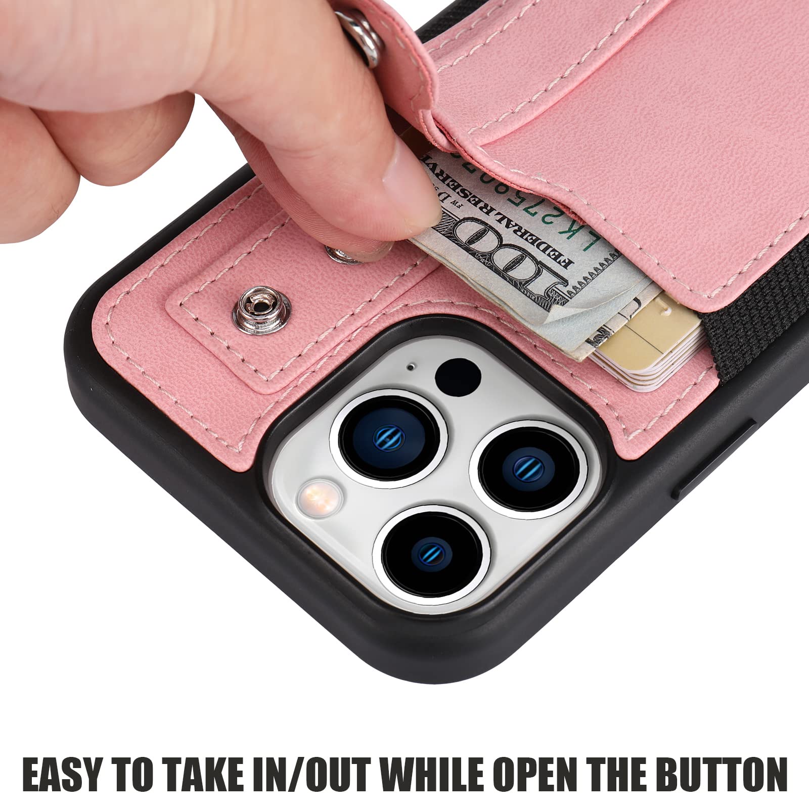 TOOVREN iPhone 13 Pro Max Case 6.7 Inch (2021) - Slim PU Leather Wallet Case with Card Holder & Kickstand | Compatible with iPhone 13 Pro Max | Perfect for Work, Travel and Everyday Use (Pink)