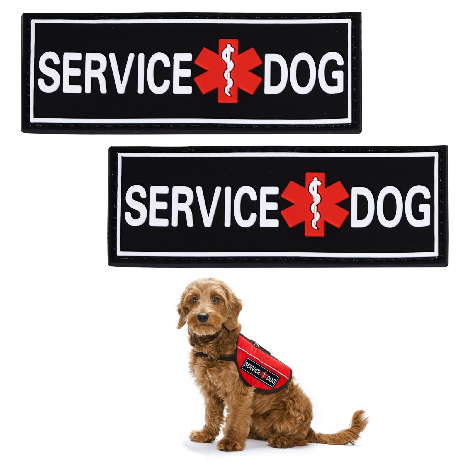 2 Pack Black Reflective Service Dog Patches - Removable Safety Tags for Dog Harness, Collar & Leash - High Visibility for Night Walking & Outdoor Adventures