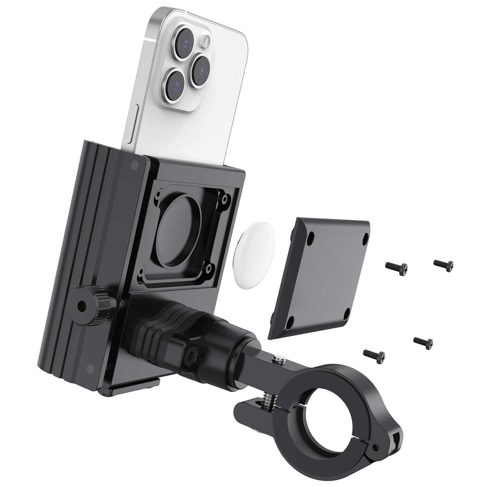 Bike Phone Mount with Hidden AirTag Holder - Anti-Loss Motorcycle & Bicycle Phone Holder, Vibration-Proof & Camera-Friendly for iPhone, Samsung & All Smartphones - Perfect for Cycling, Scootering & Outdoor Adventures