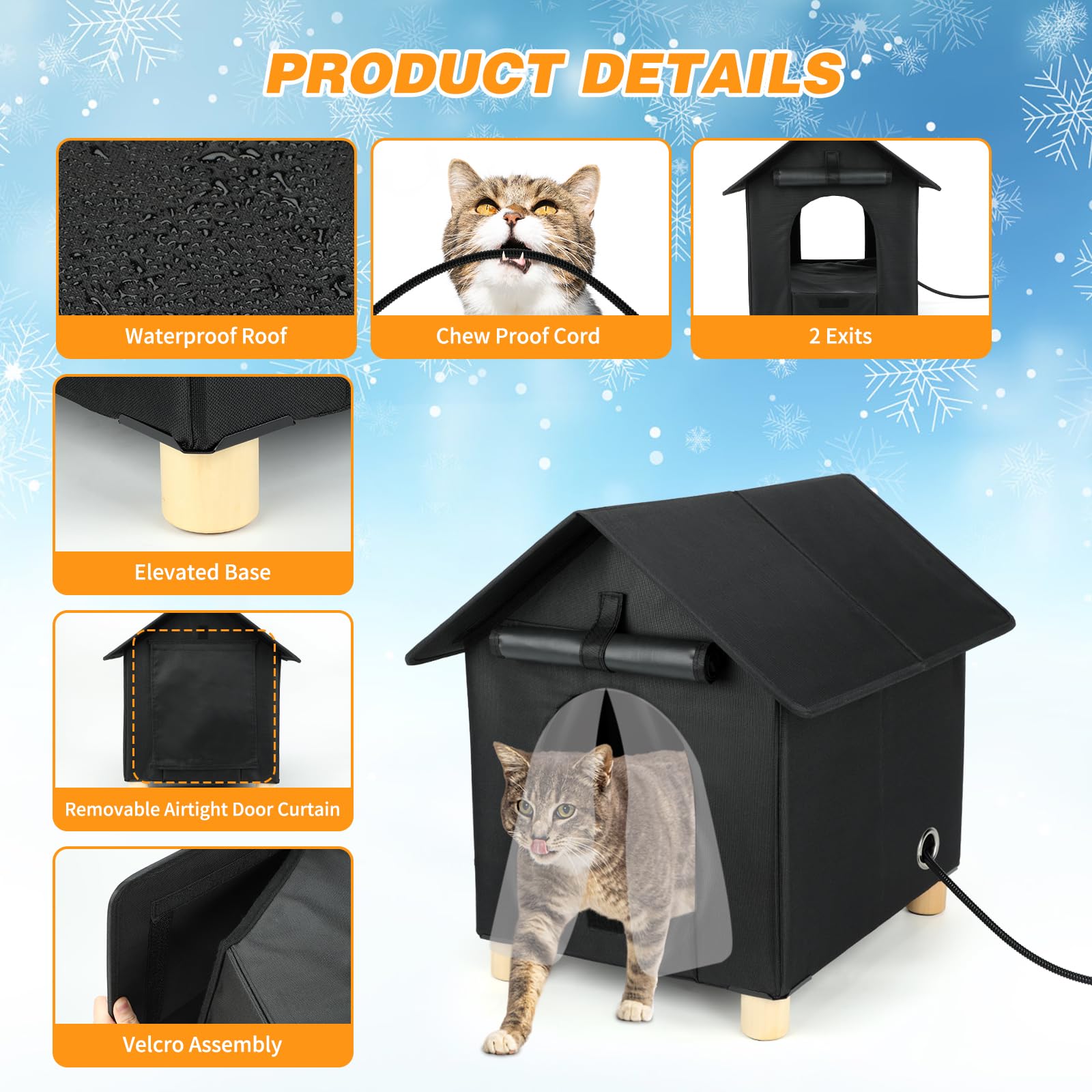 Heated Outdoor Cat House - Waterproof & Insulated Winter Shelter for Feral Cats with Escape Door | Elevated Design for Safety | Perfect for Backyards, Porches & Cold Weather Protection