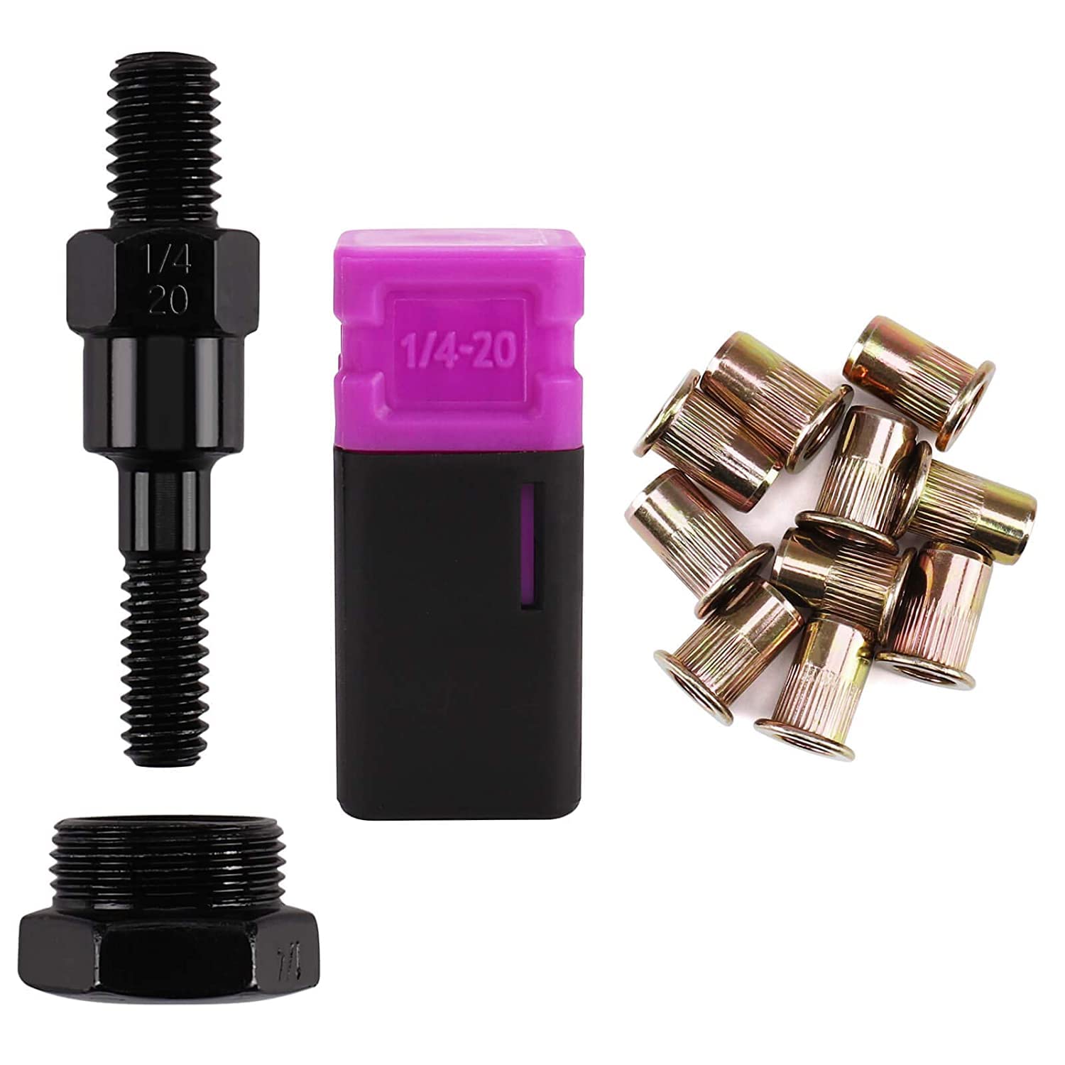 Amjoy 1/4-20 Rivet Nut Tool Mandrel with 10 Rivet Nuts | Nutsert Tool Accessory Set Compatible with RZX/Astro Riveters | Perfect for Automotive Repairs & Metal Fabrication